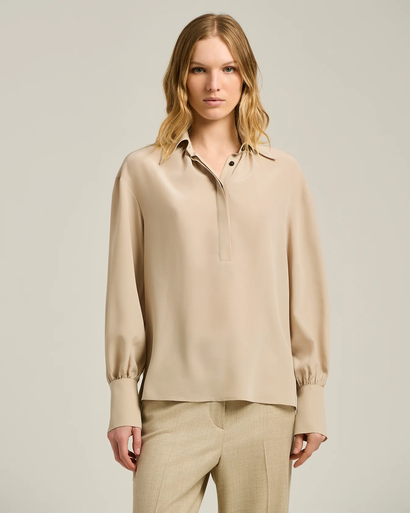 ELEGANT CREAM WHITE SILK BLOUSE - Image 2