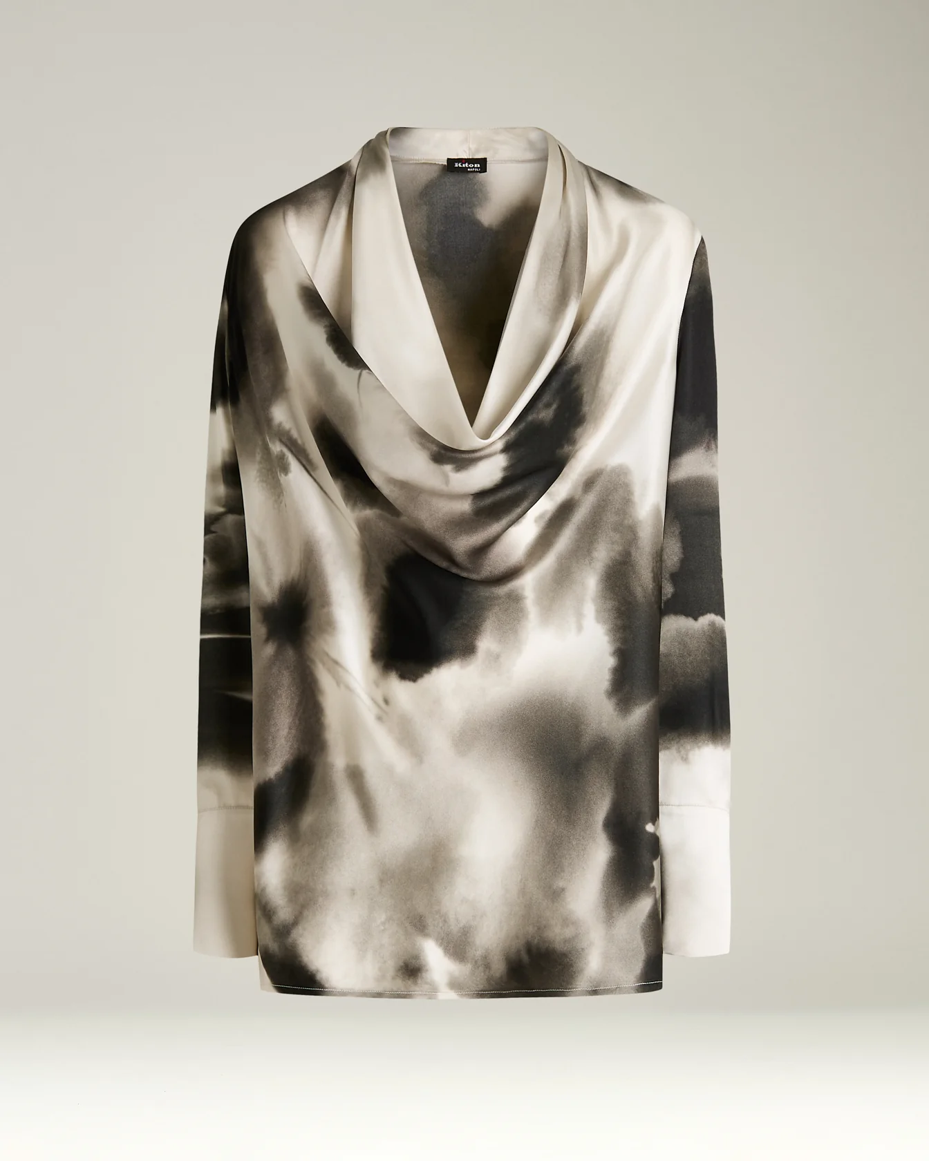 WHITE/BLACK UNSTRUCTURED COLLAR SILK SHIRT