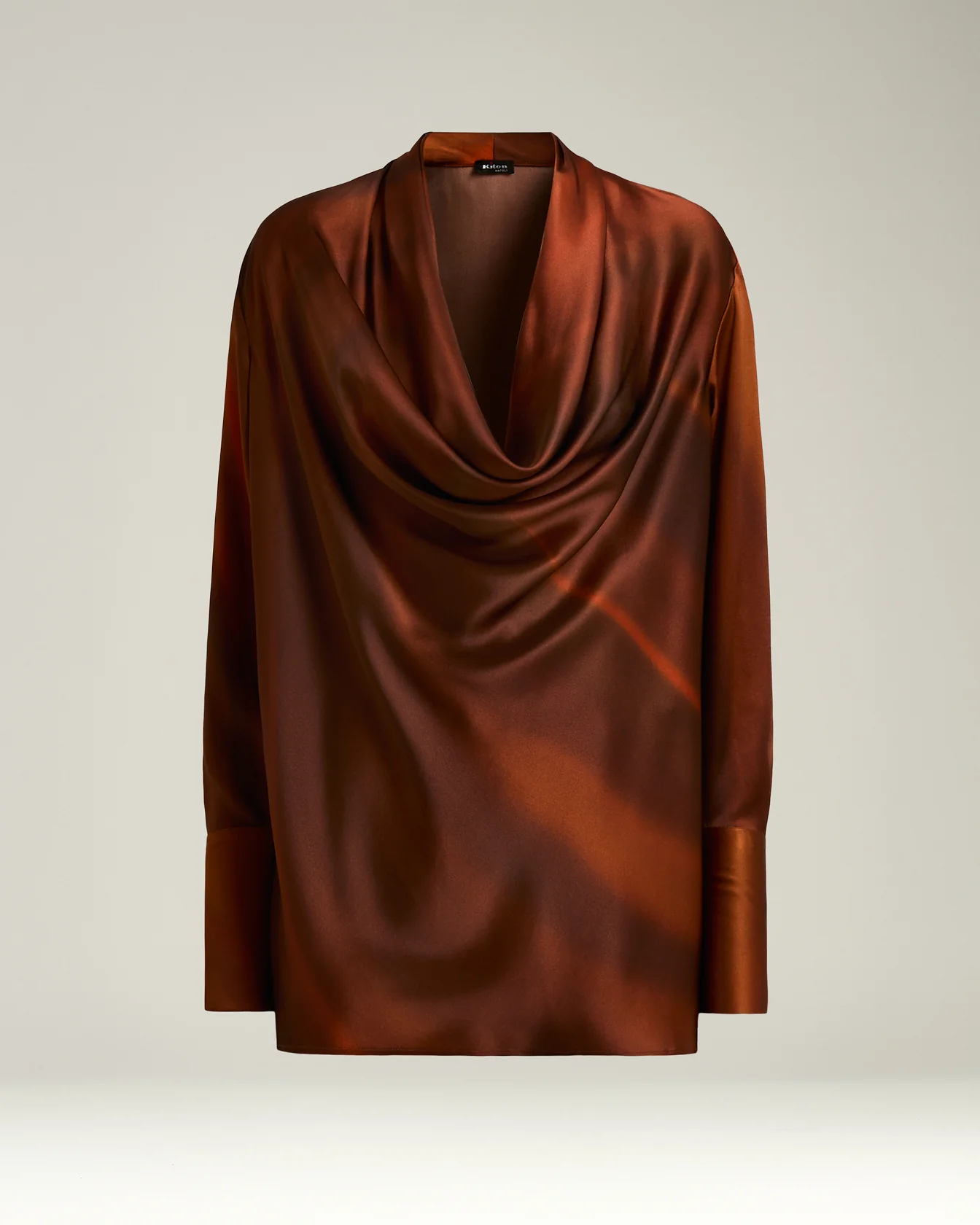 SHIRT IN PURE PRINTED SILK BROWN WITH SOFT COLLAR