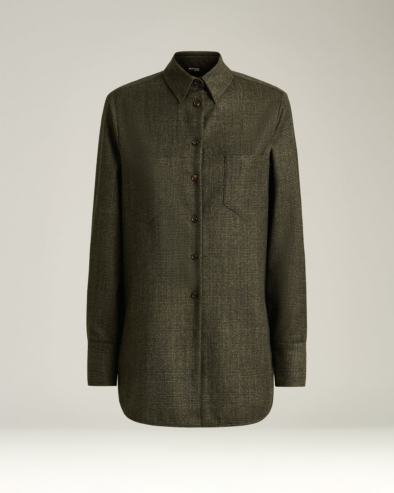 GREEN PRINCE OF WALES WOOL-BLEND BLOUSE