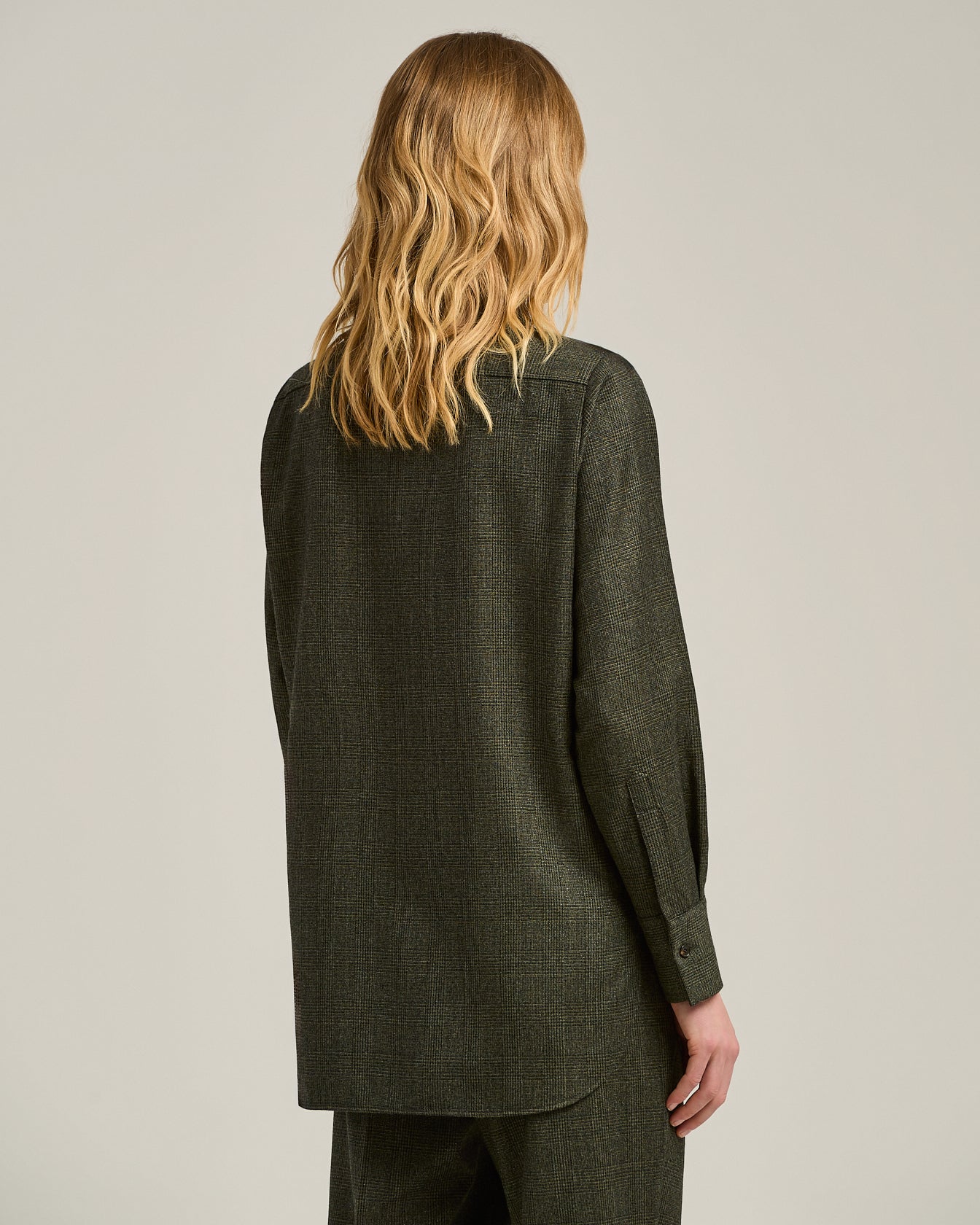 GREEN PRINCE OF WALES WOOL-BLEND BLOUSE - Image 3