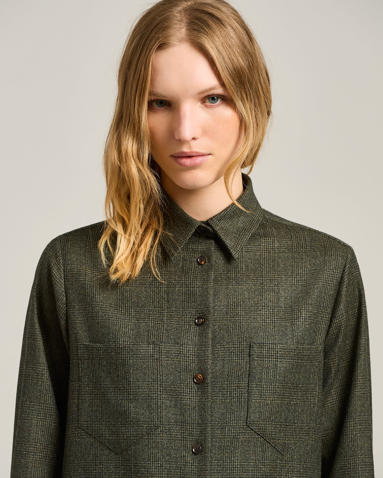 GREEN PRINCE OF WALES WOOL-BLEND BLOUSE - Image 4