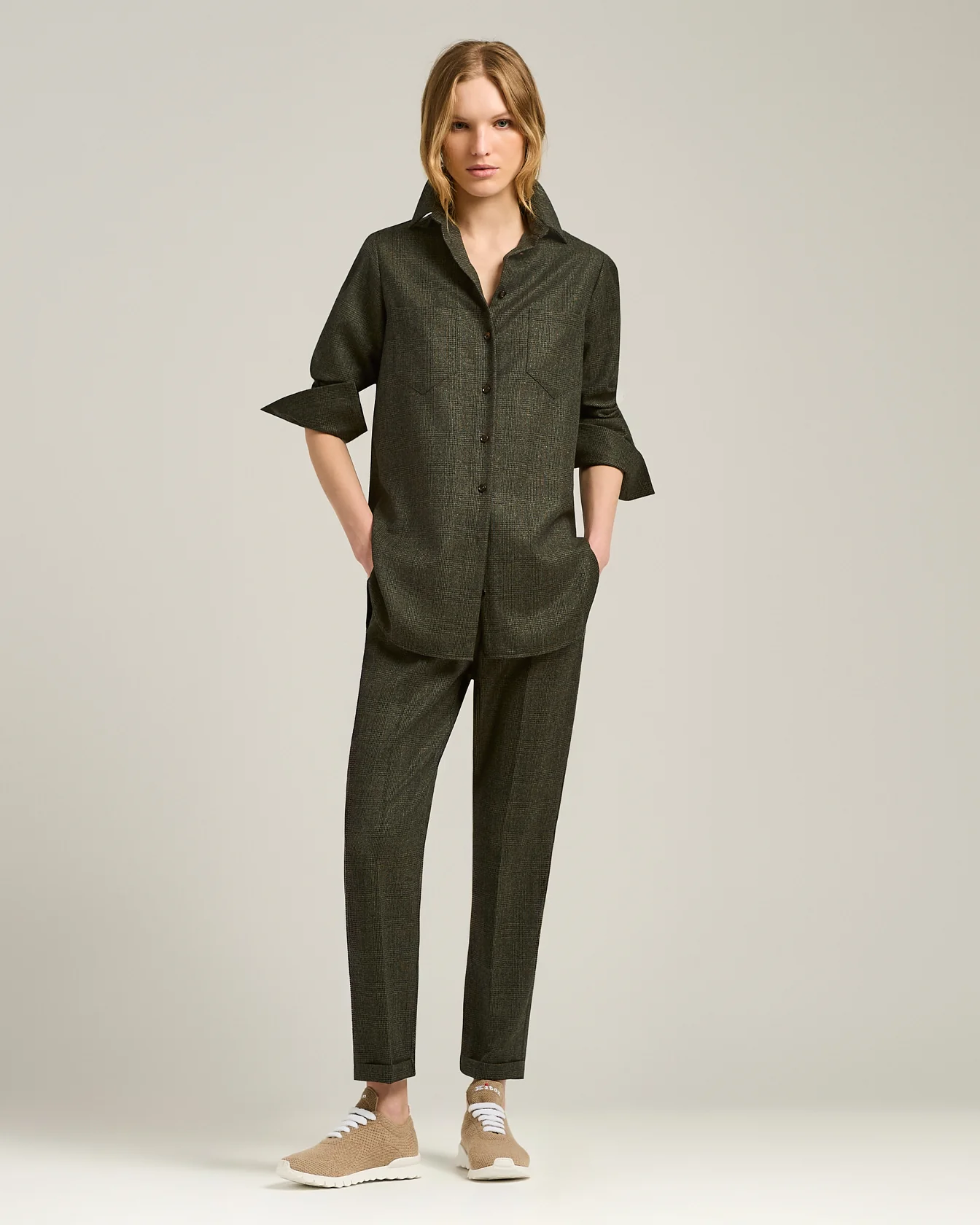 GREEN PRINCE OF WALES WOOL-BLEND BLOUSE - Image 5