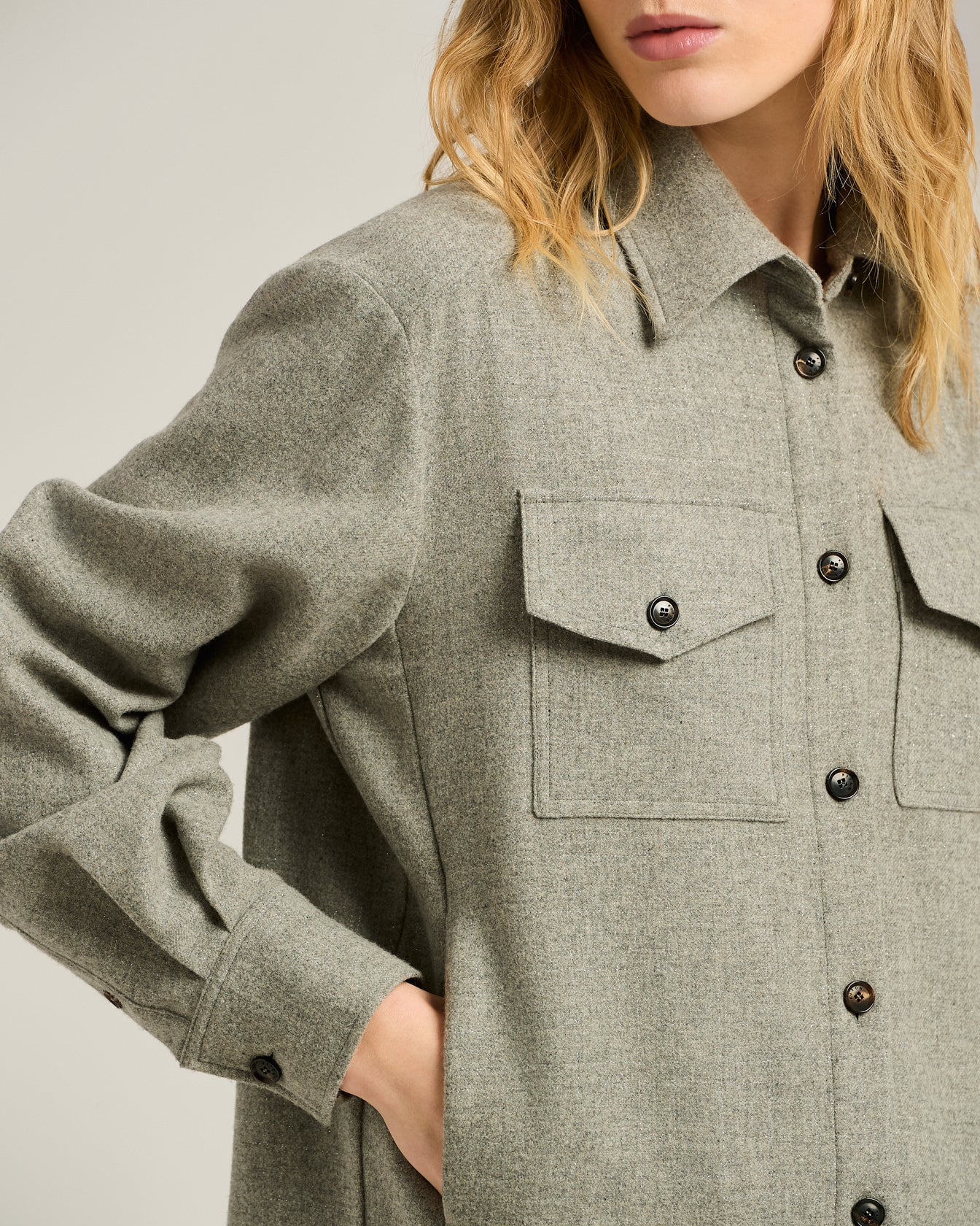 LIGHT GRAY WOOL AND CASHMERE-BLEND OVERSHIRT - Image 4