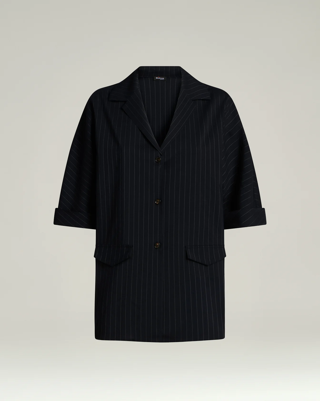 WOOL SHIRT WITH STRIPED PATTERN IN BLACK VIRGIN WOOL
