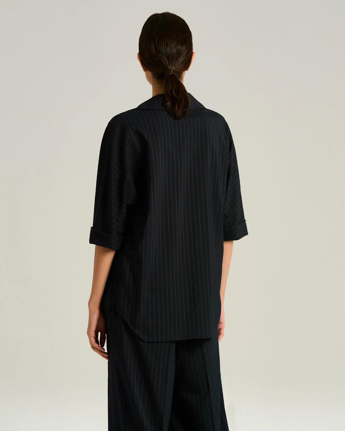 WOOL SHIRT WITH STRIPED PATTERN IN BLACK VIRGIN WOOL - Image 3