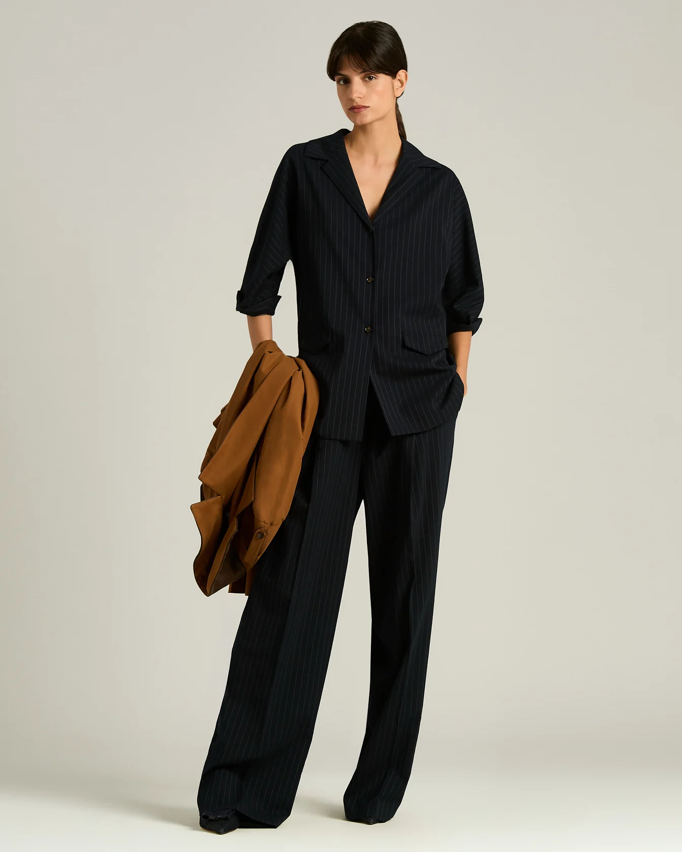 WOOL SHIRT WITH STRIPED PATTERN IN BLACK VIRGIN WOOL - Image 5