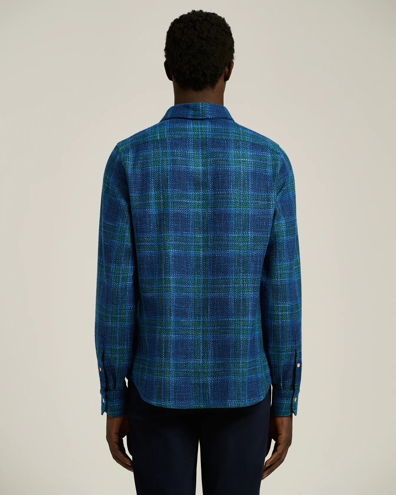 HANDMADE TARTAN OVERSHIRT IN BLUE WOOL BLEND - Image 3