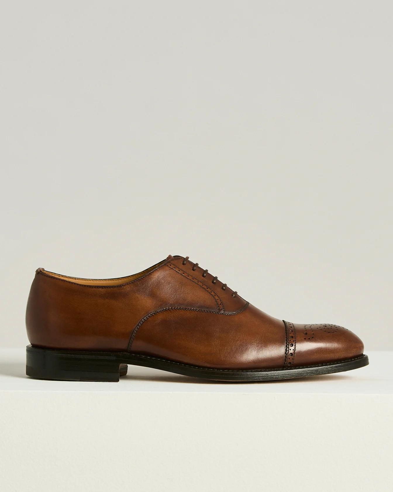CALFSKIN LEATHER LACE UP SHOE DARK BROWN