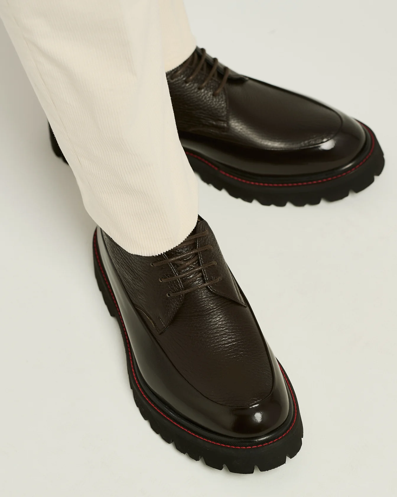 DARK BROWN DEERSKIN AND CALFSKIN LACE-UP SHOE - Image 3