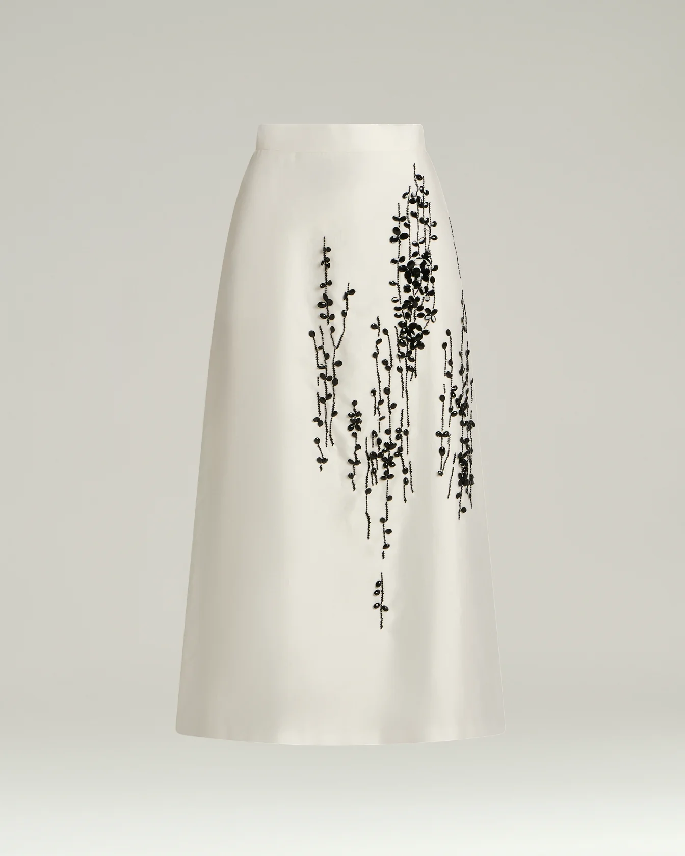 TAILORED SKIRT WITH RAISED EMBROIDERY OPTICAL WHITE COTTON AND SILK SATIN