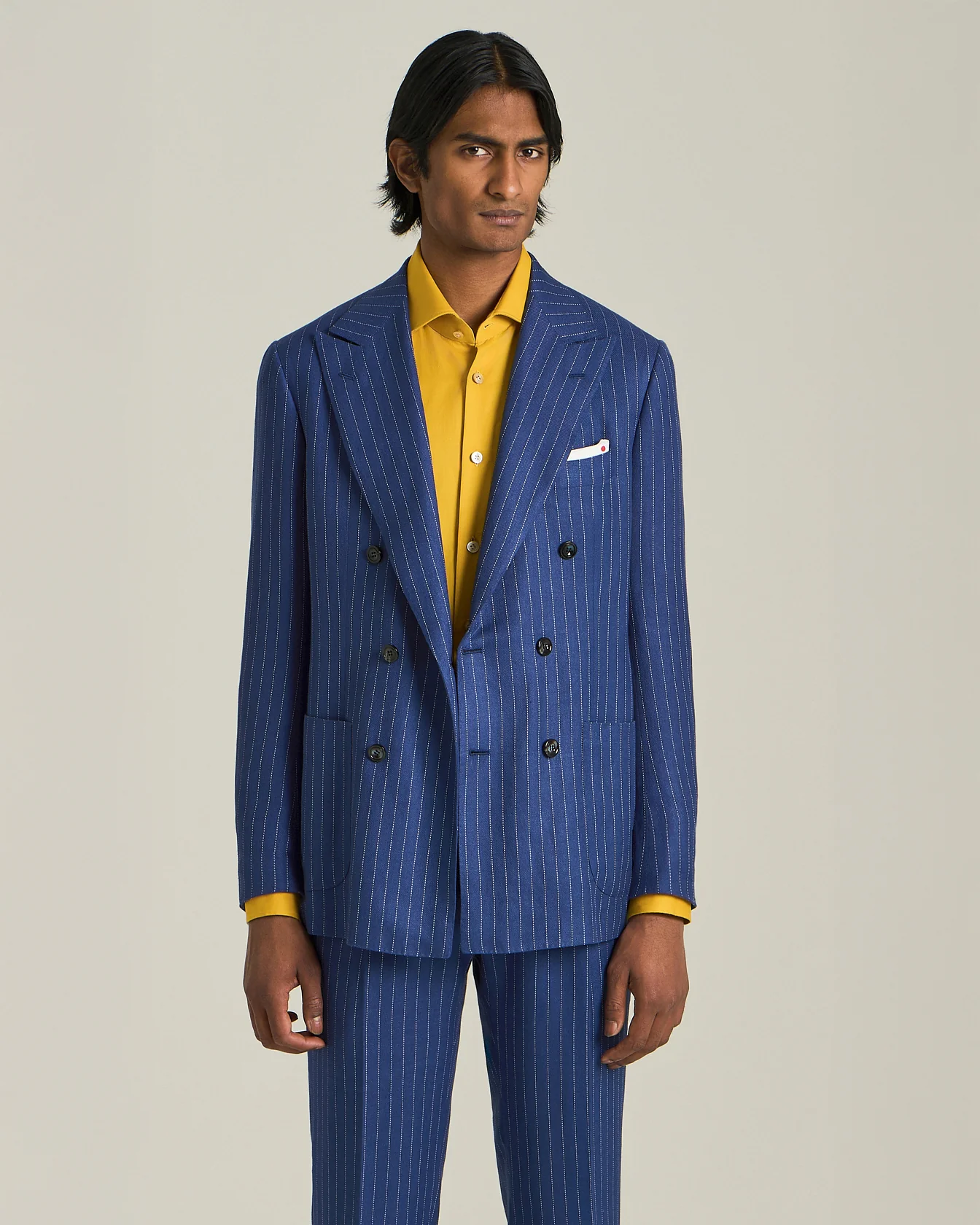 DOUBLE-BREASTED CASHMERE AND LINEN PINSTRIPE SUIT - Image 2