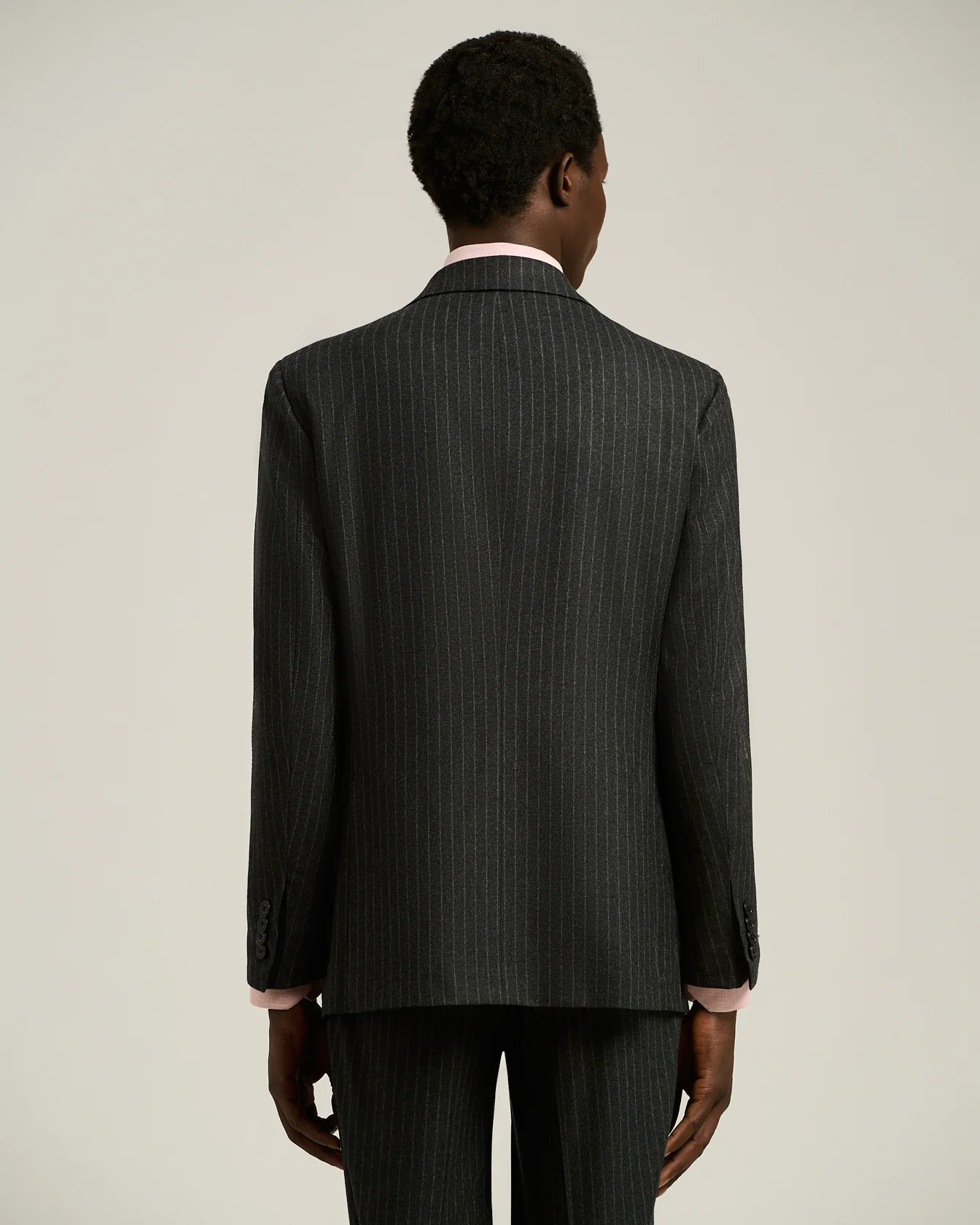 DARK GREY SINGLE-BREASTED WOOL AND CASHMERE PINSTRIPE SUIT - Image 3
