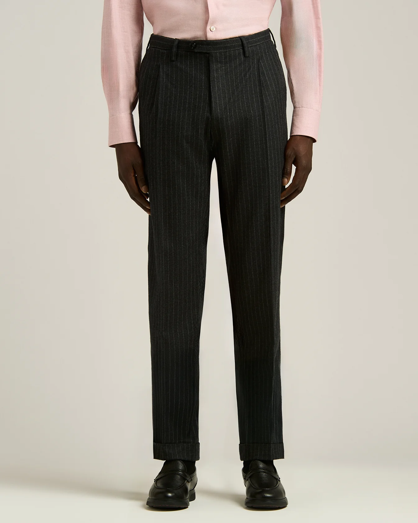 DARK GREY SINGLE-BREASTED WOOL AND CASHMERE PINSTRIPE SUIT - Image 5