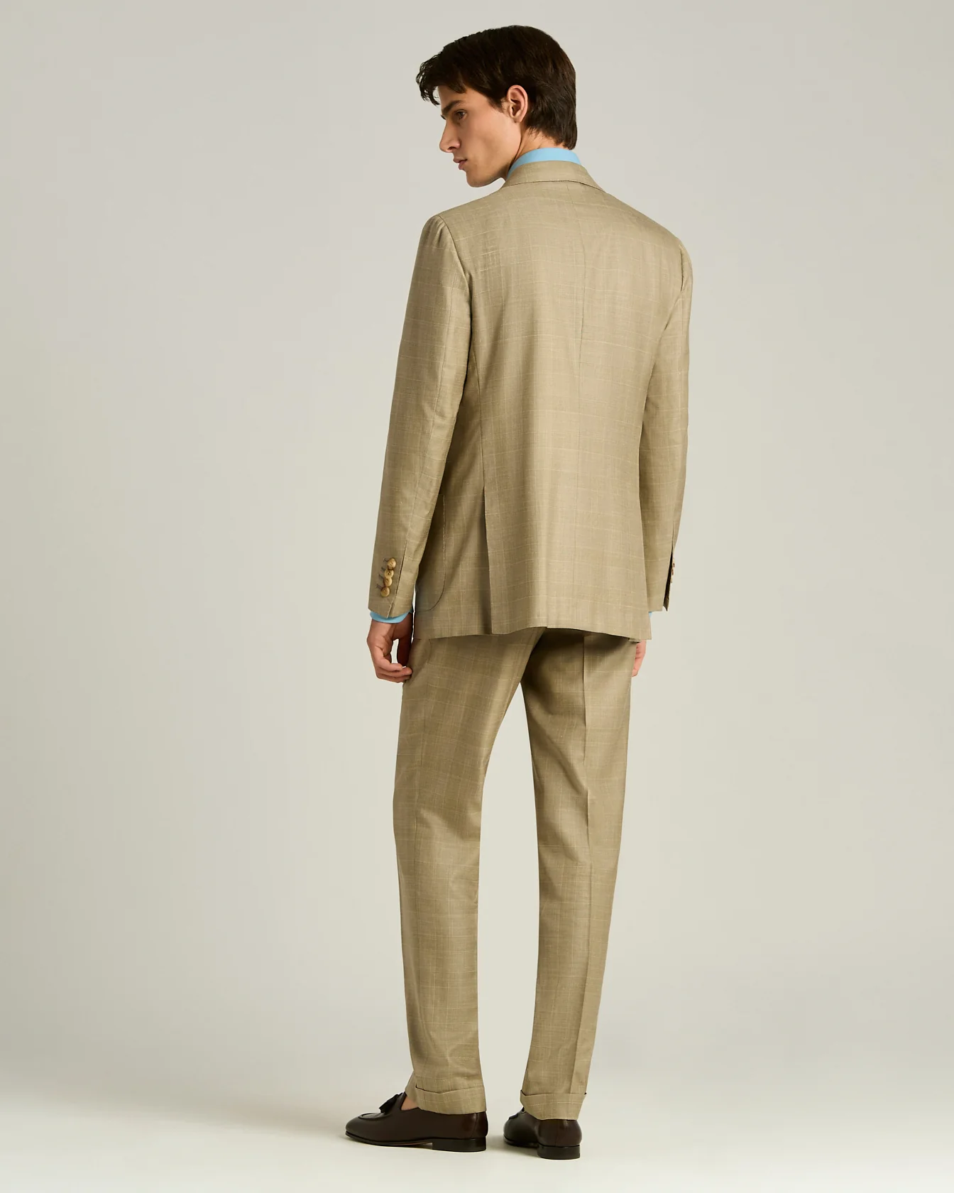 WOOL, SILK AND LINEN BLEND DOUBLE-BREASTED BROWN SUIT - Image 3