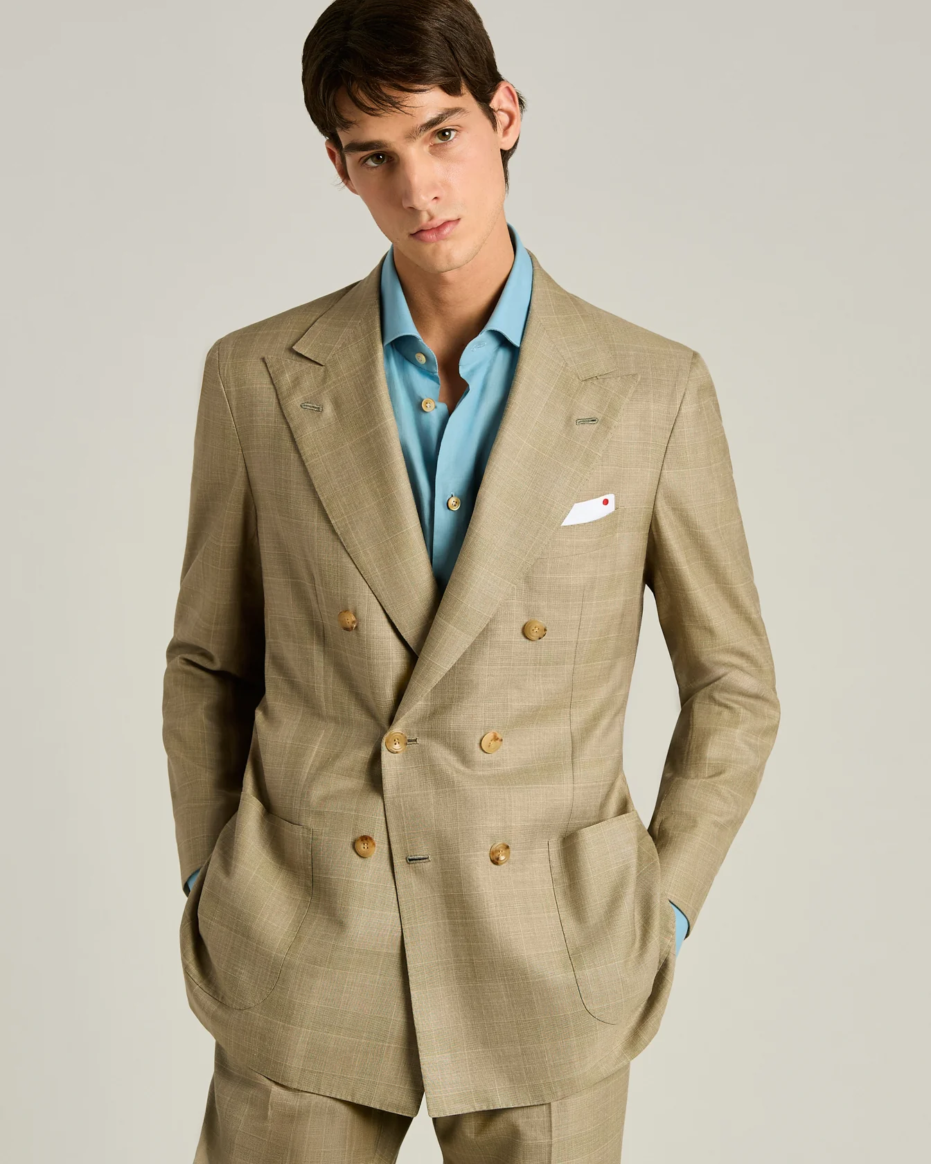 WOOL, SILK AND LINEN BLEND DOUBLE-BREASTED BROWN SUIT - Image 4