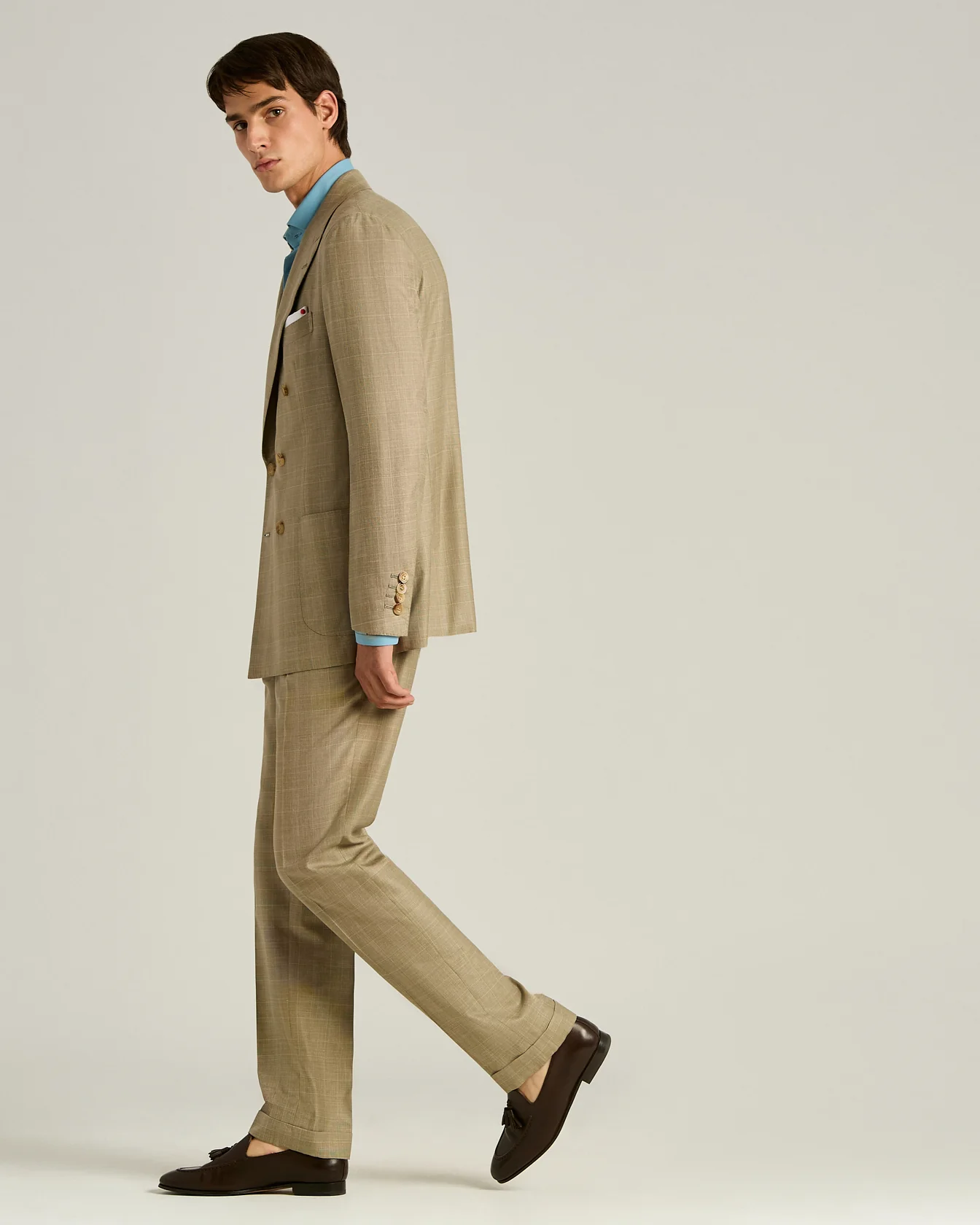 WOOL, SILK AND LINEN BLEND DOUBLE-BREASTED BROWN SUIT - Image 5