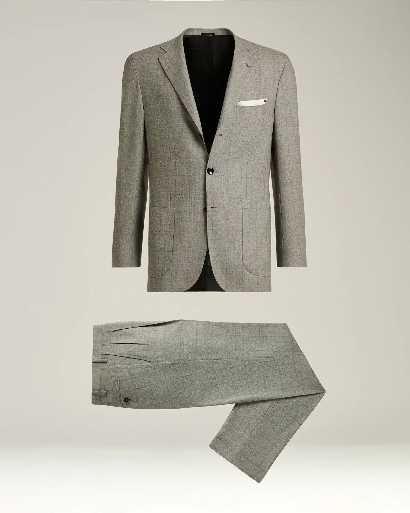 LIGHT GREY CHECKED WOOL AND VICUÑA SUIT