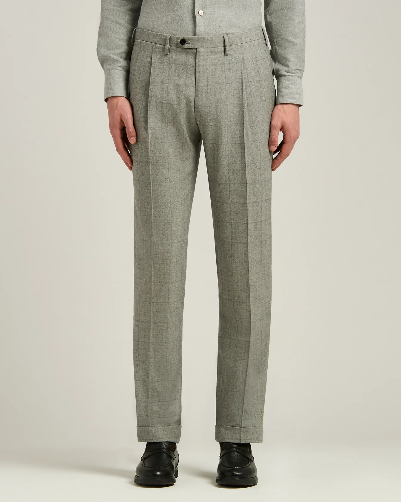 LIGHT GREY CHECKED WOOL AND VICUÑA SUIT - Image 5