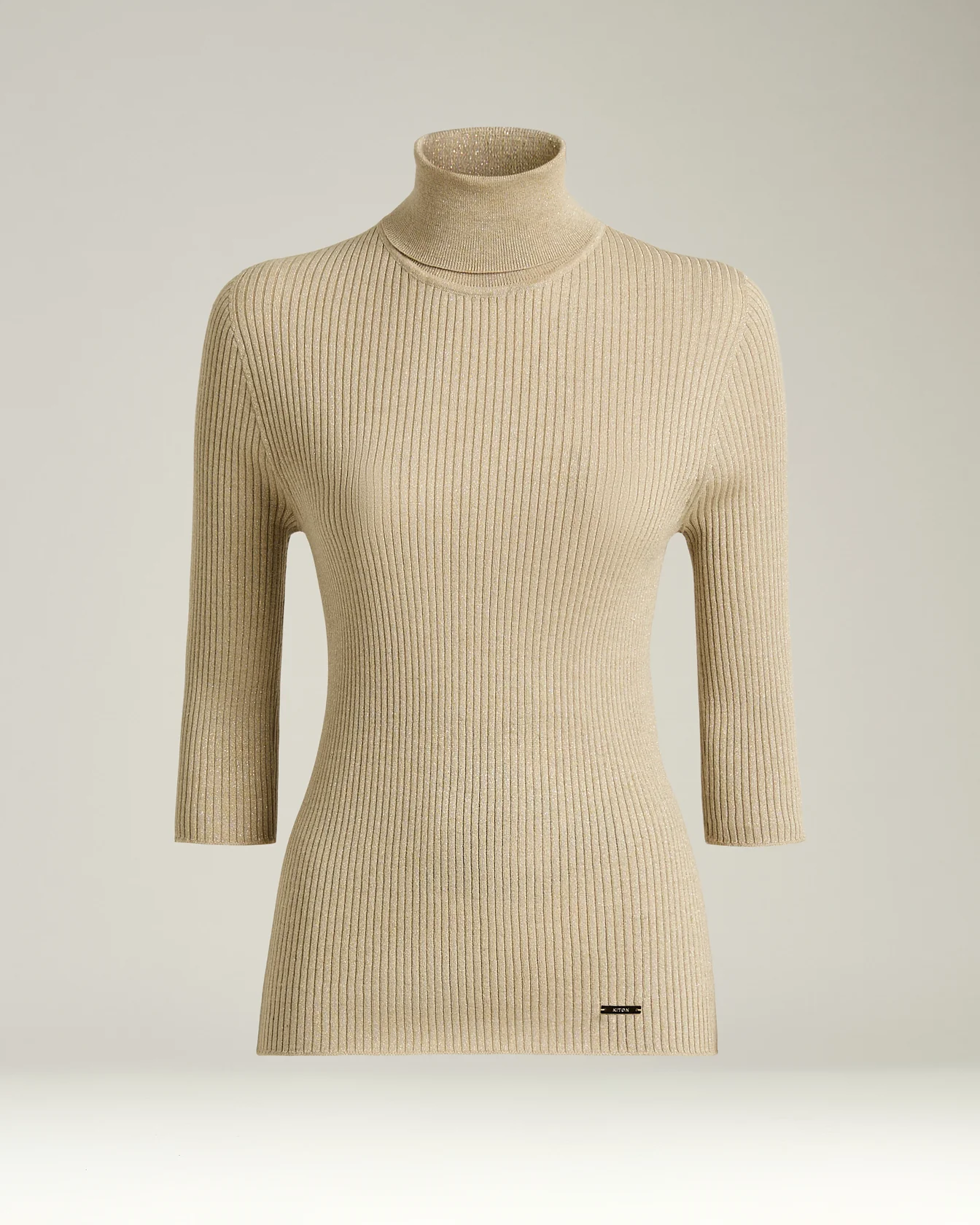 TURTLENECK SWEATER BEIGE WITH THREE-QUARTER SLEEVES