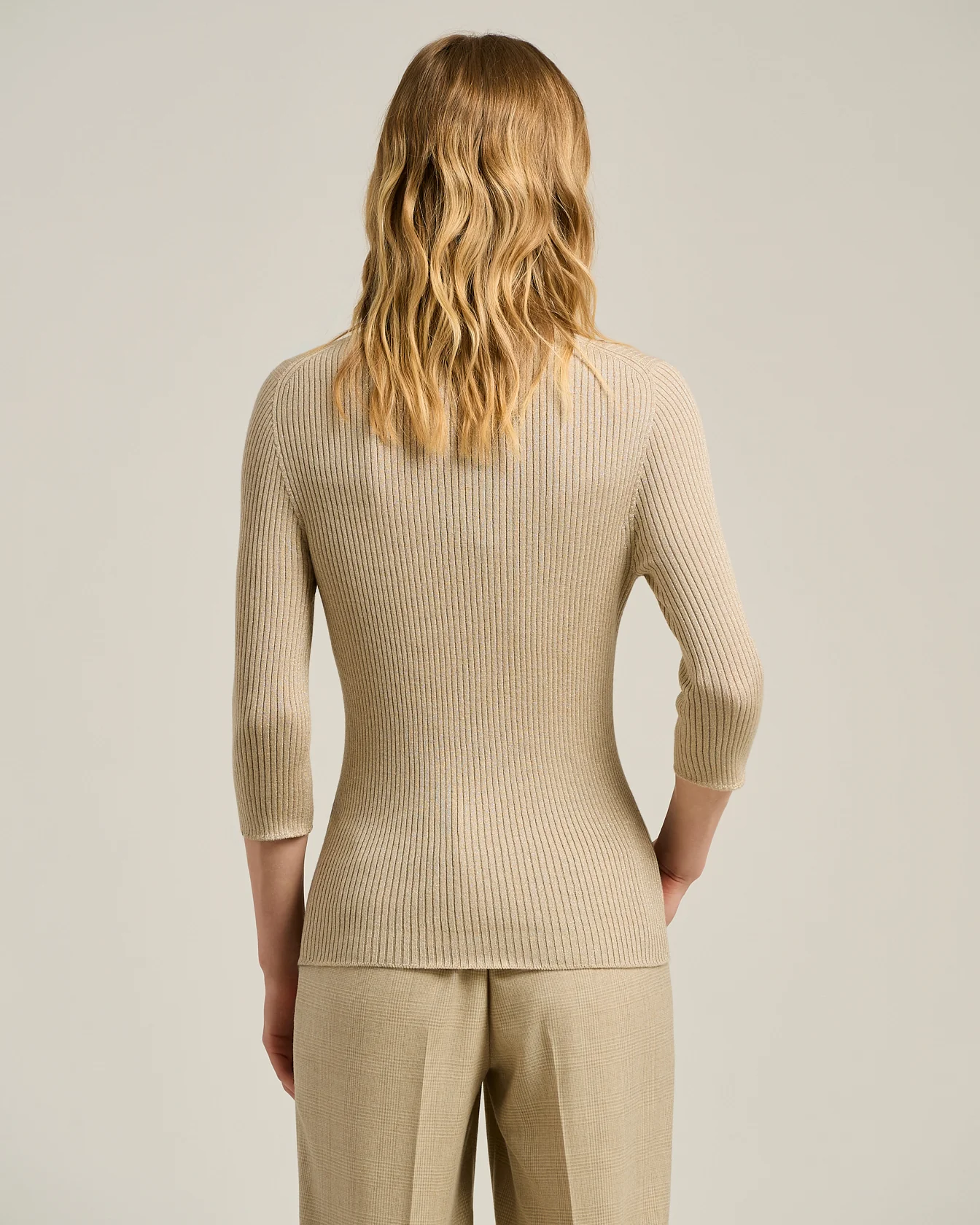TURTLENECK SWEATER BEIGE WITH THREE-QUARTER SLEEVES - Image 3