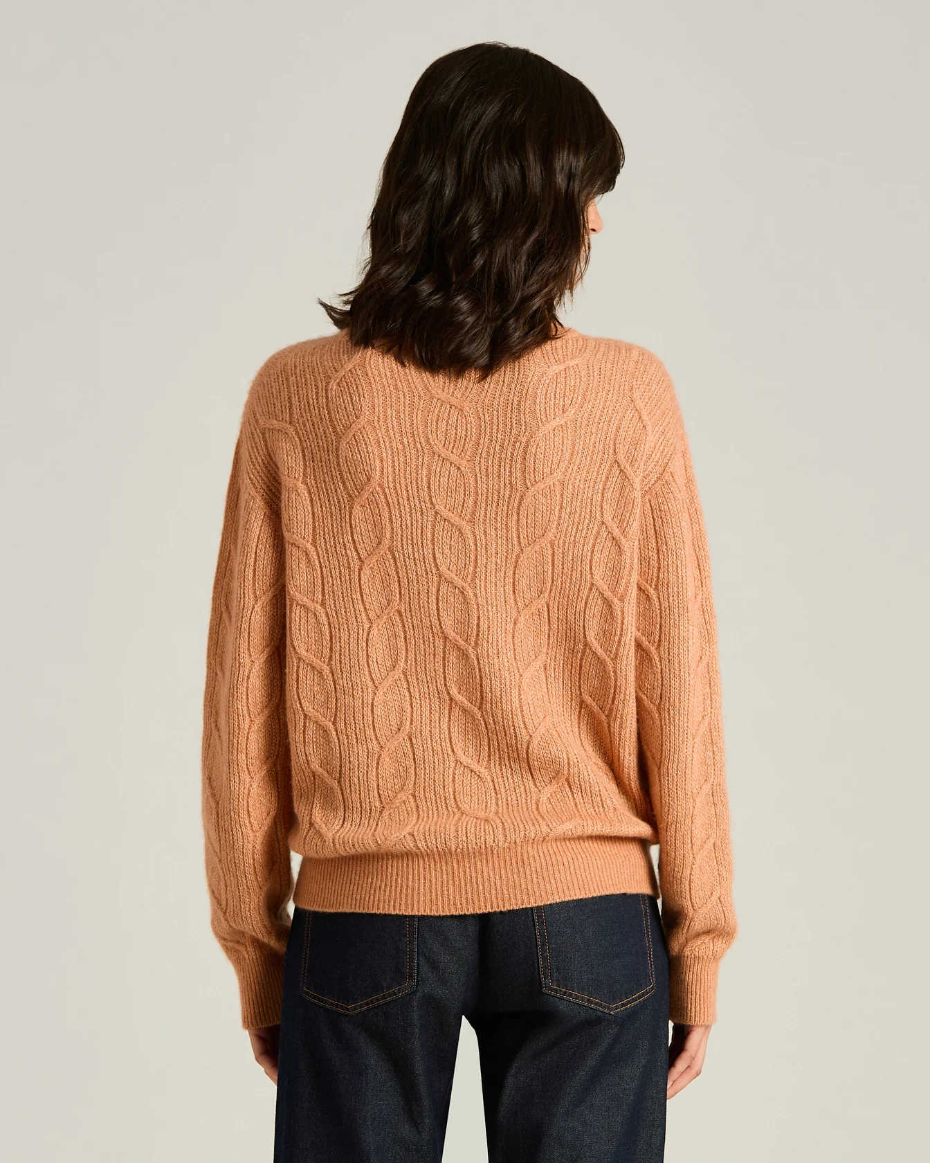 FINE YARN CREWNECK SWEATER PEACH PINK WHITE - Image 3