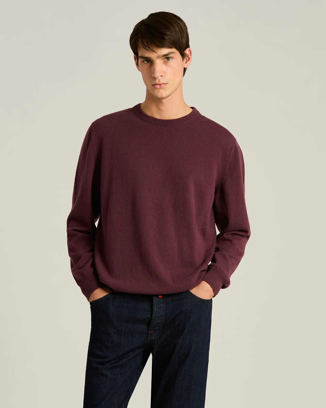CREW NECK SWEATER IN PURE CASHMERE BURGUNDY - Image 2