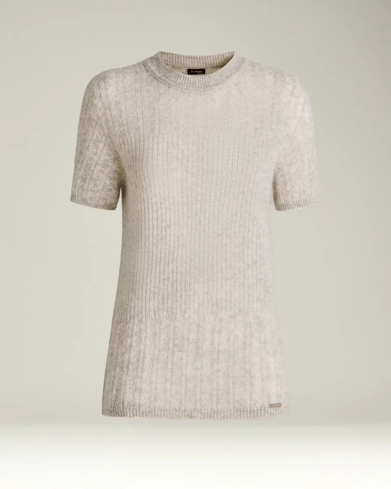 OPENWORK CREW NECK SHORT SLEEVE SWEATER IN CASHMERE AND SILK SAND