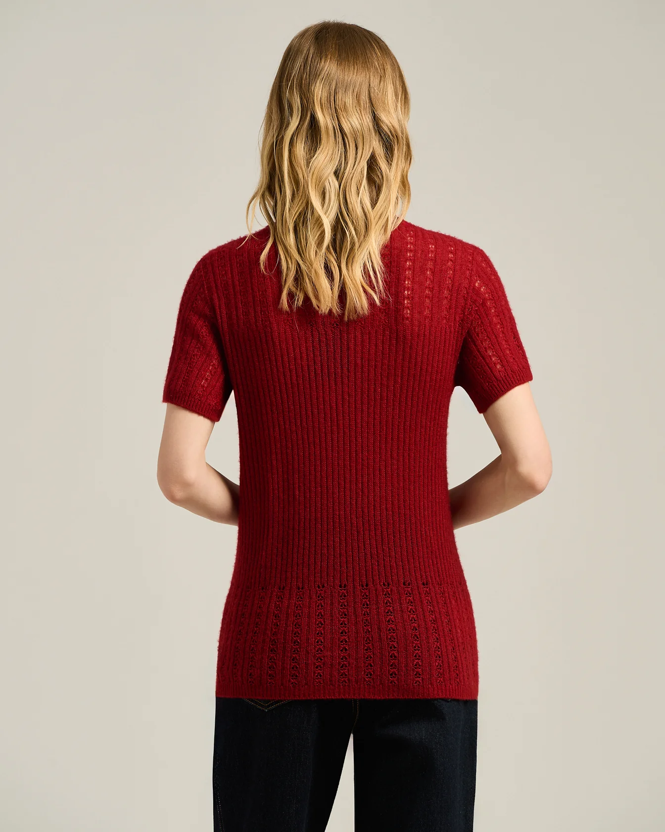 OPENWORK CREW NECK SWEATER IN CASHMERE AND SILK BURGUNDY - Image 3