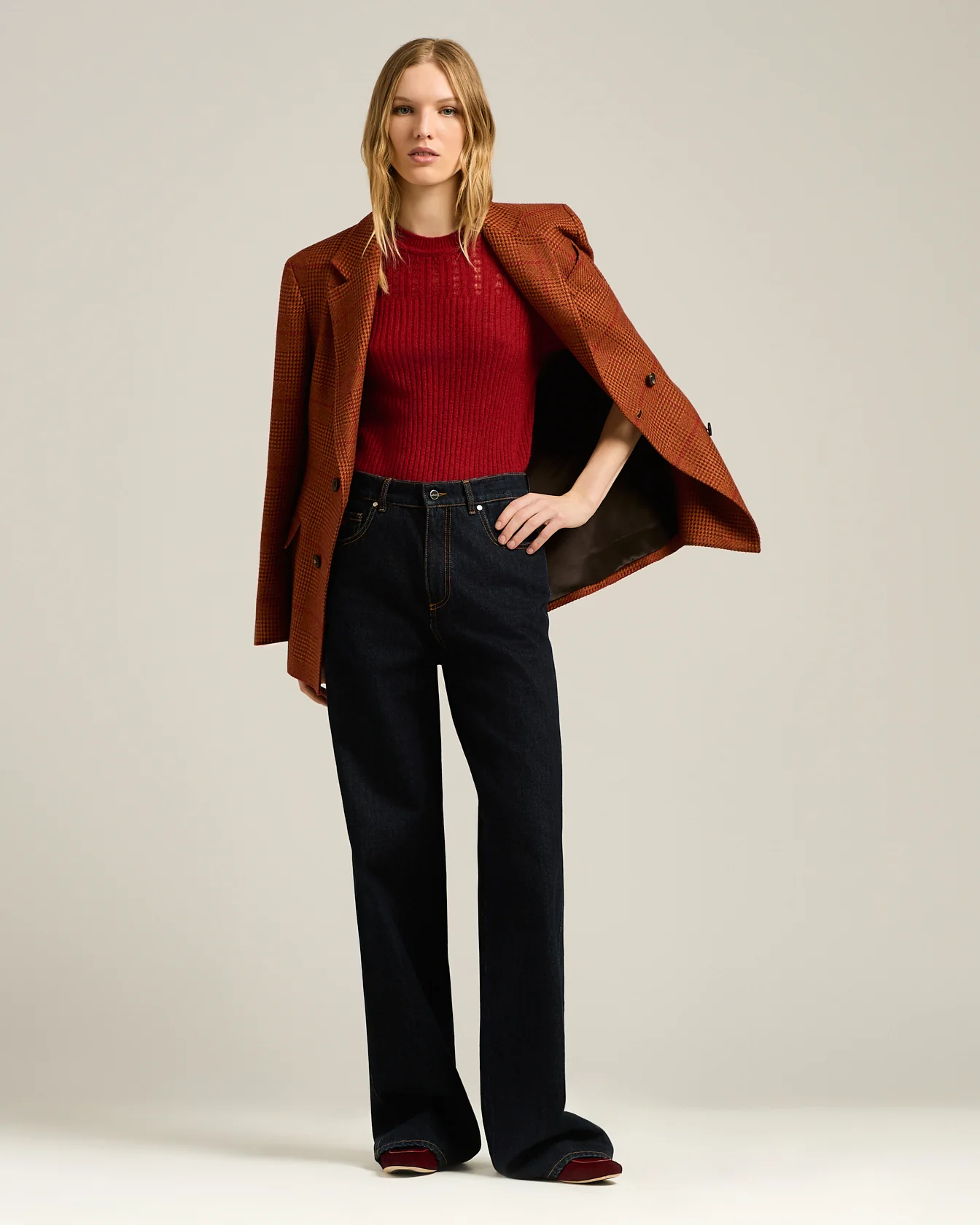 OPENWORK CREW NECK SWEATER IN CASHMERE AND SILK BURGUNDY - Image 5