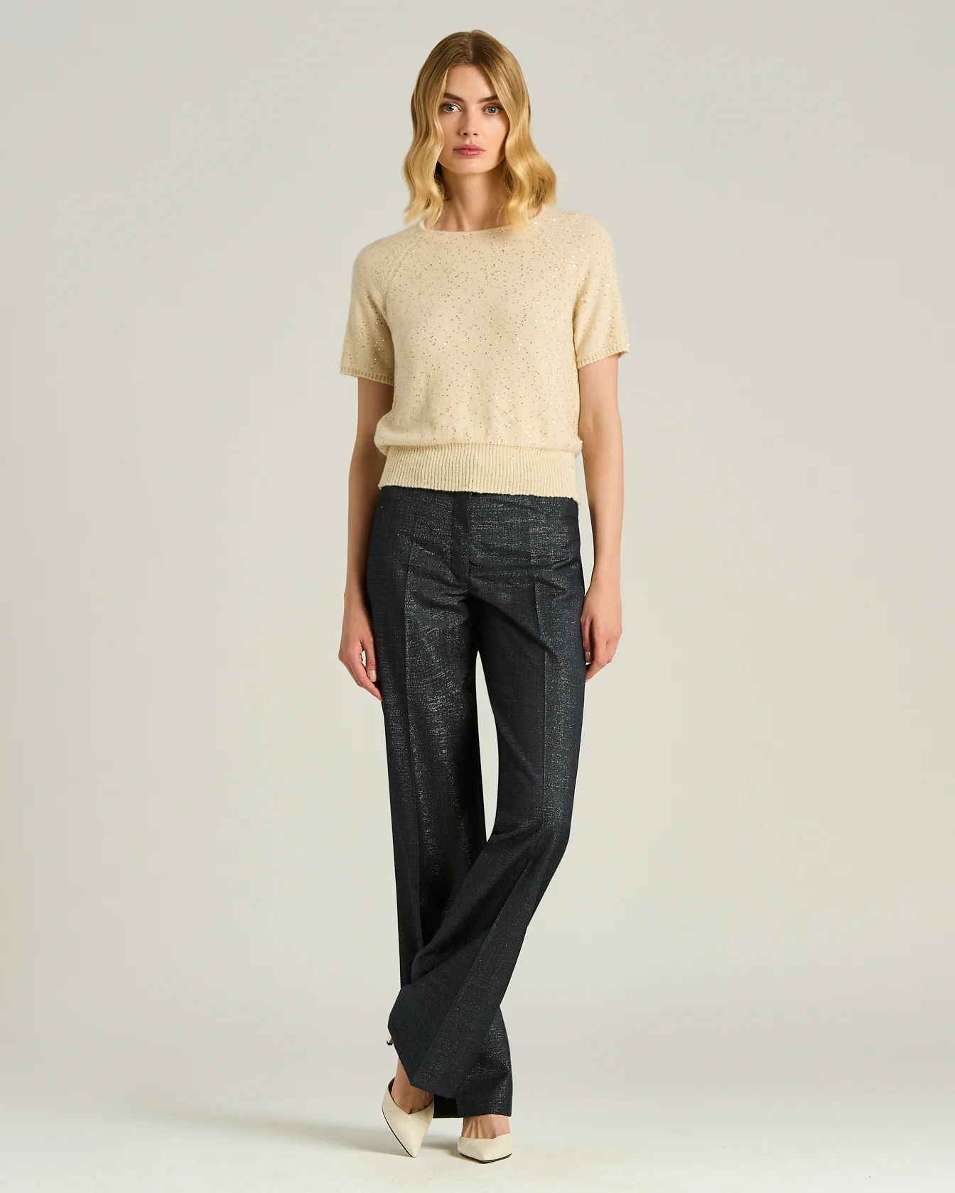 PURE CASHMERE CREW NECK SWEATER CREAM WHITE - Image 5