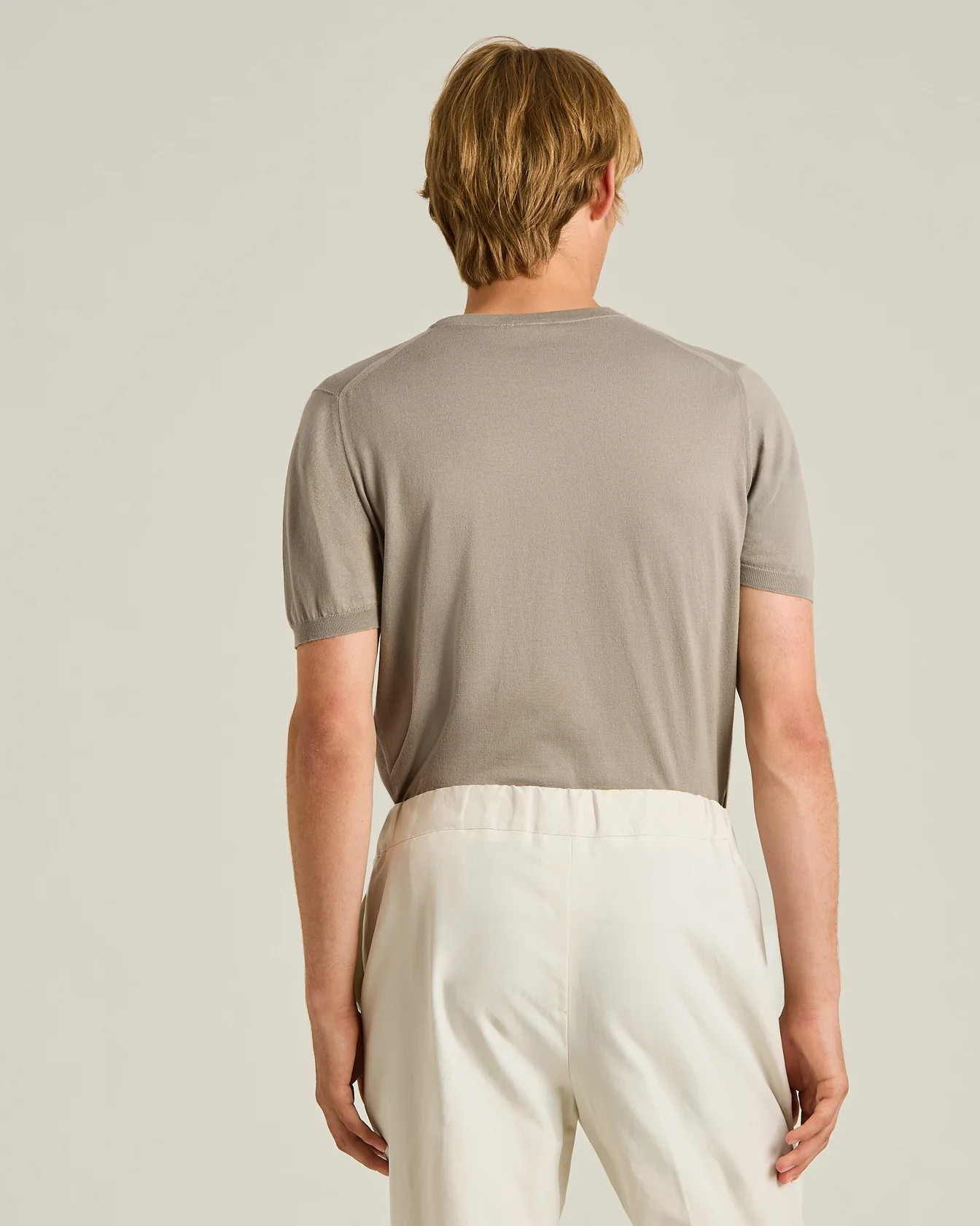 COTTON SHORT SLEEVED CREW NECK SWEATER IN BRIGHT GREY - Image 3