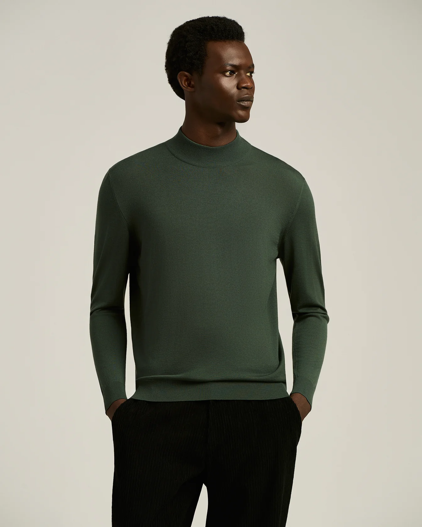 GREEN PINE “DIAMANTE BLU” WOOL MOCK-NECK SWEATER - Image 2
