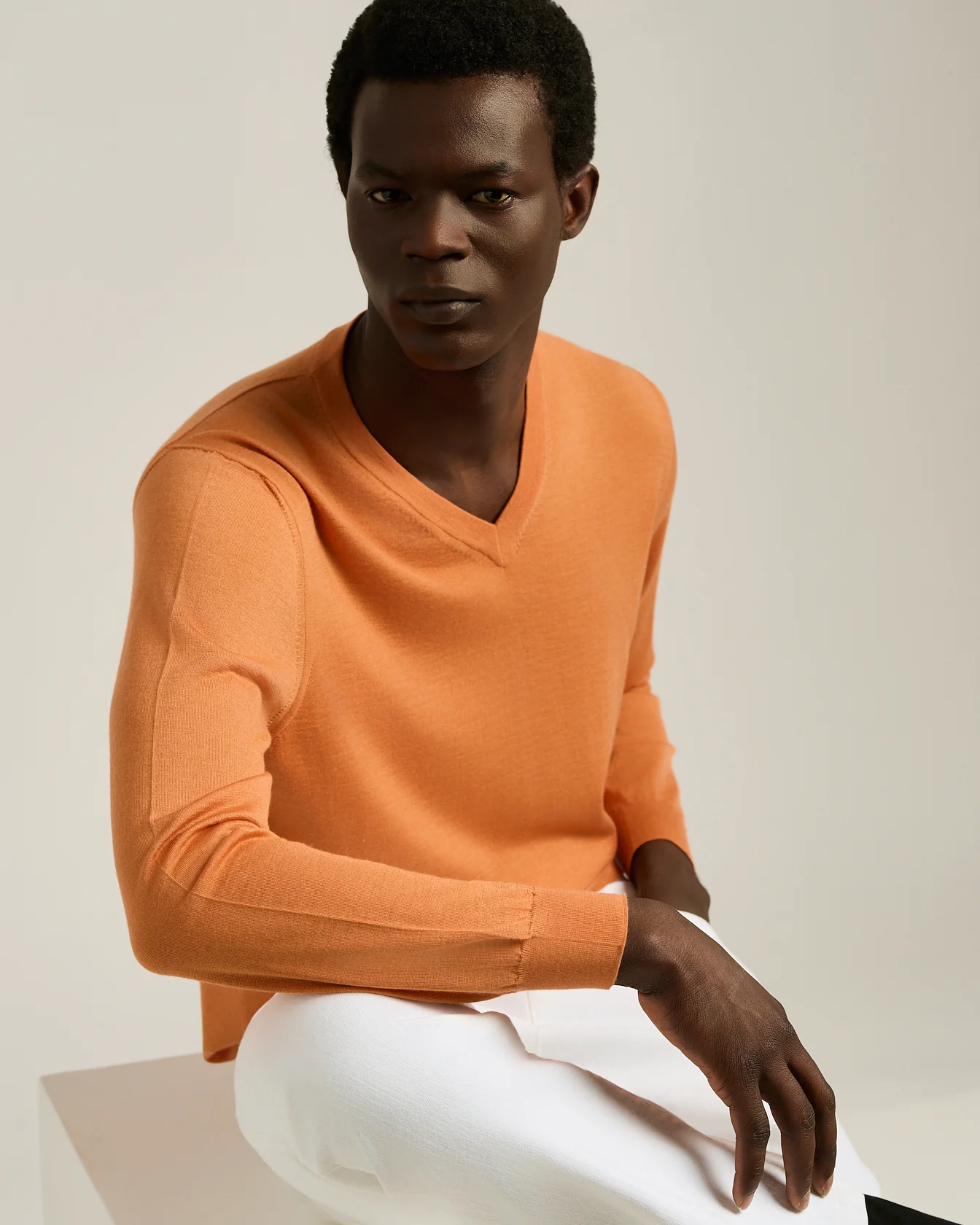 MANGO ORANGE V-NECK SWEATER IN CASHMERE AND SILK - Image 4