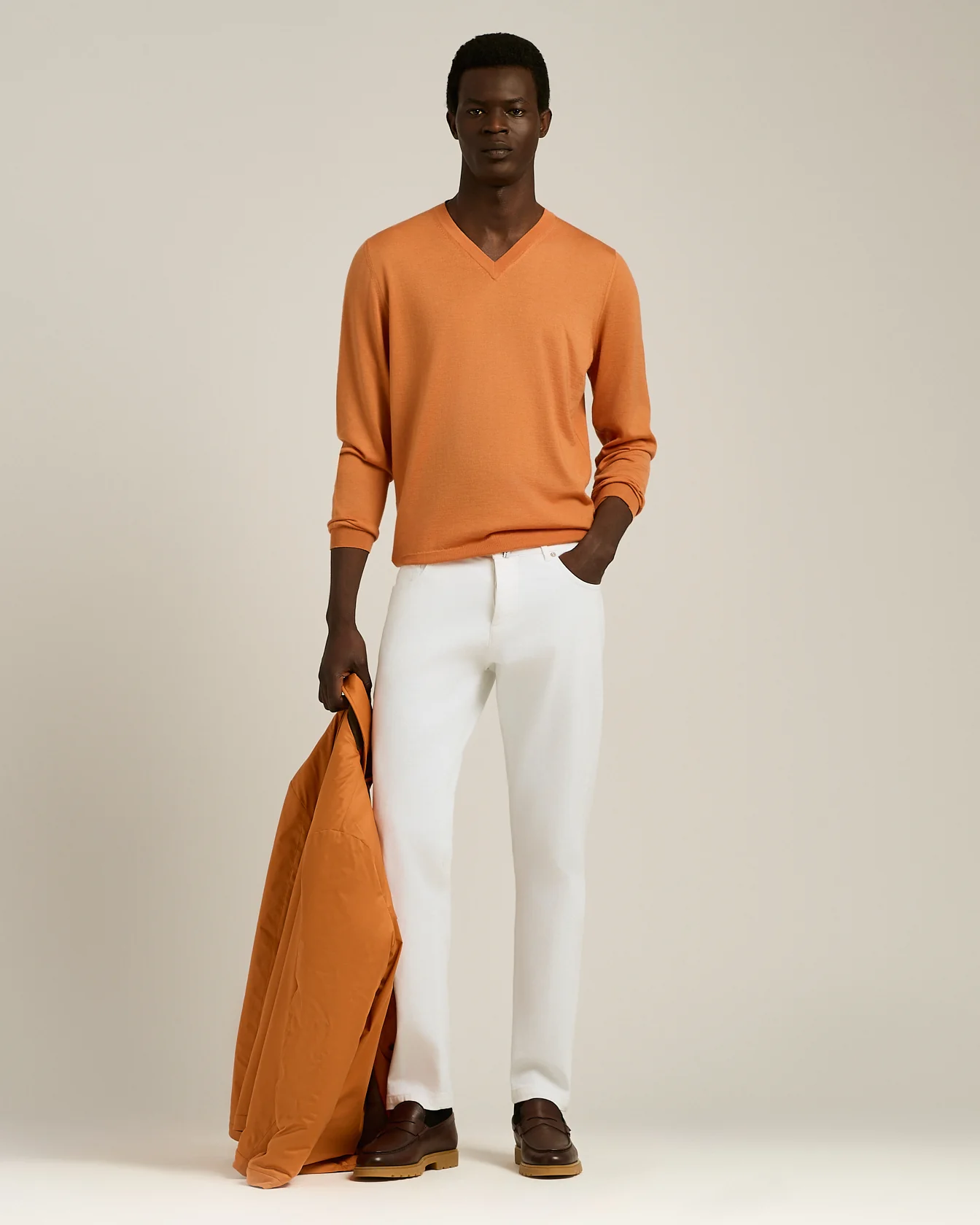 MANGO ORANGE V-NECK SWEATER IN CASHMERE AND SILK - Image 5
