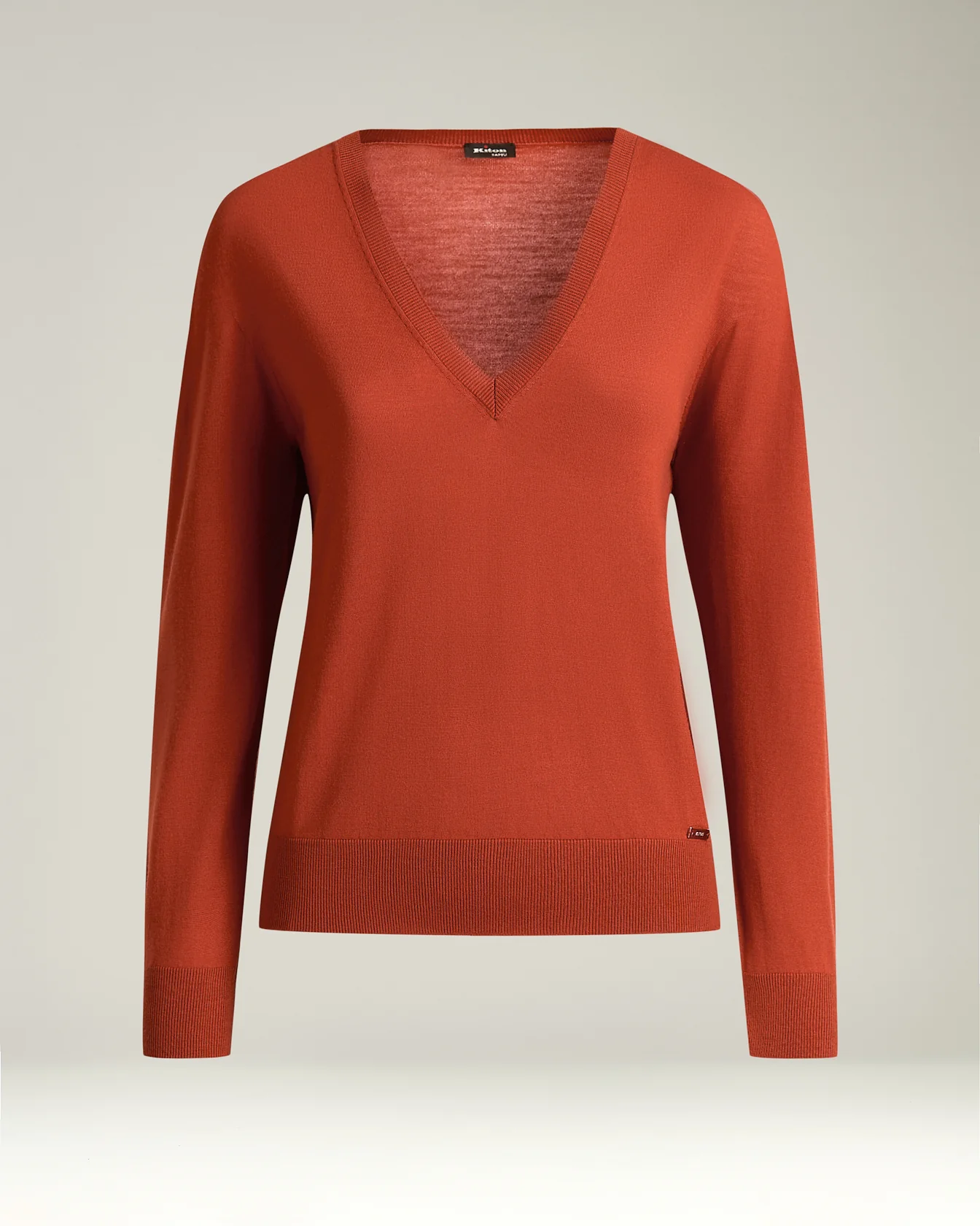 V-NECK TOP IN PURE WOOL DEEP RED