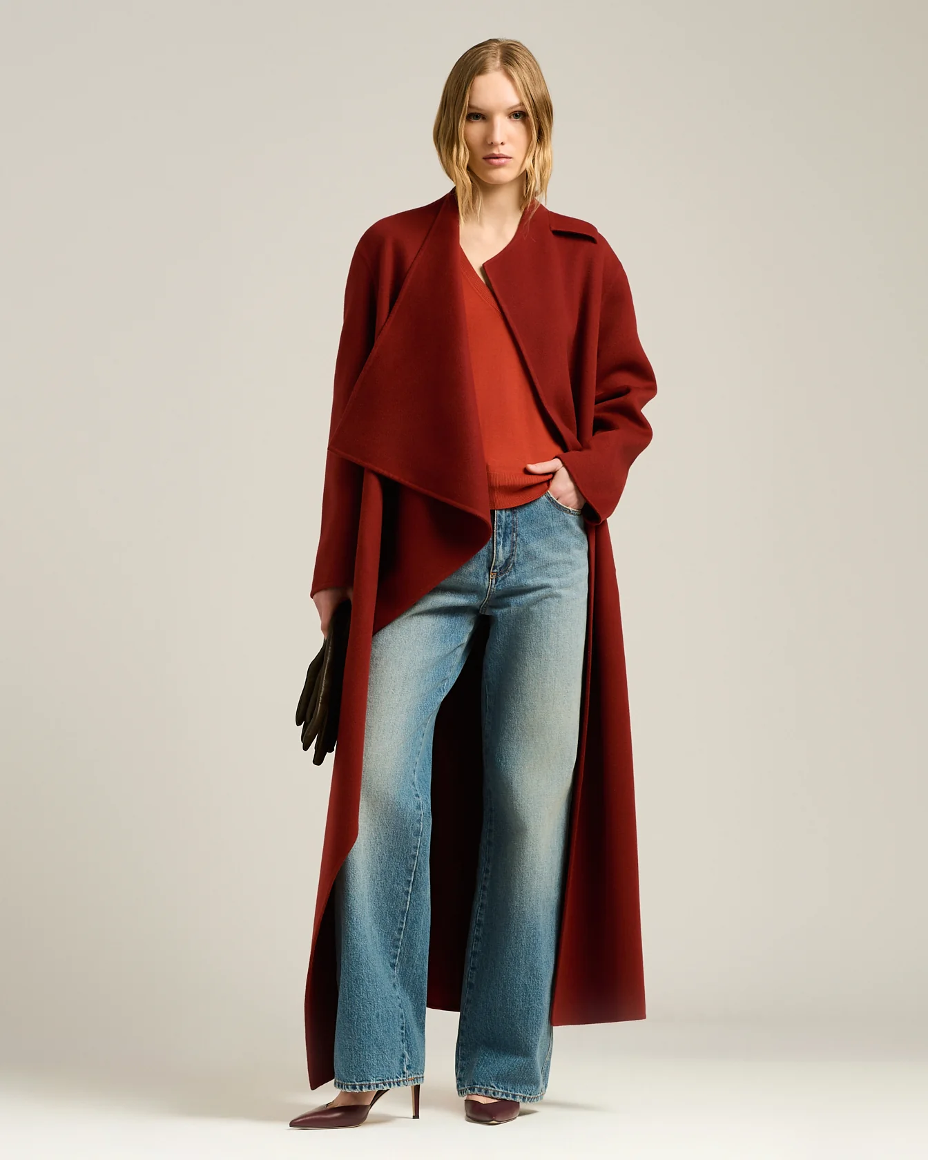 V-NECK TOP IN PURE WOOL DEEP RED - Image 5