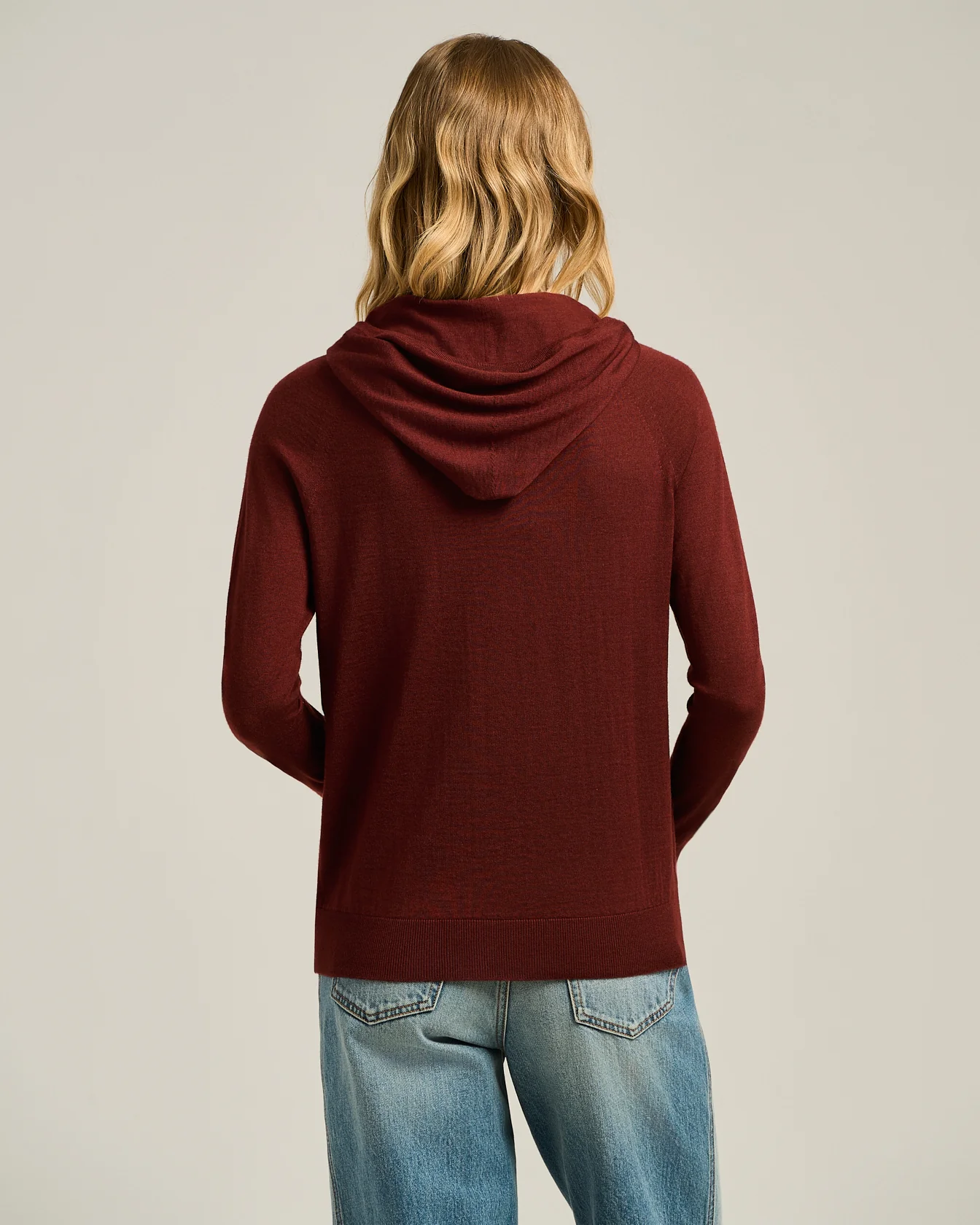 HOODED SWEATSHIRT IN CASHMERE AND SILK BURGUNDY MÉLANGE - Image 3