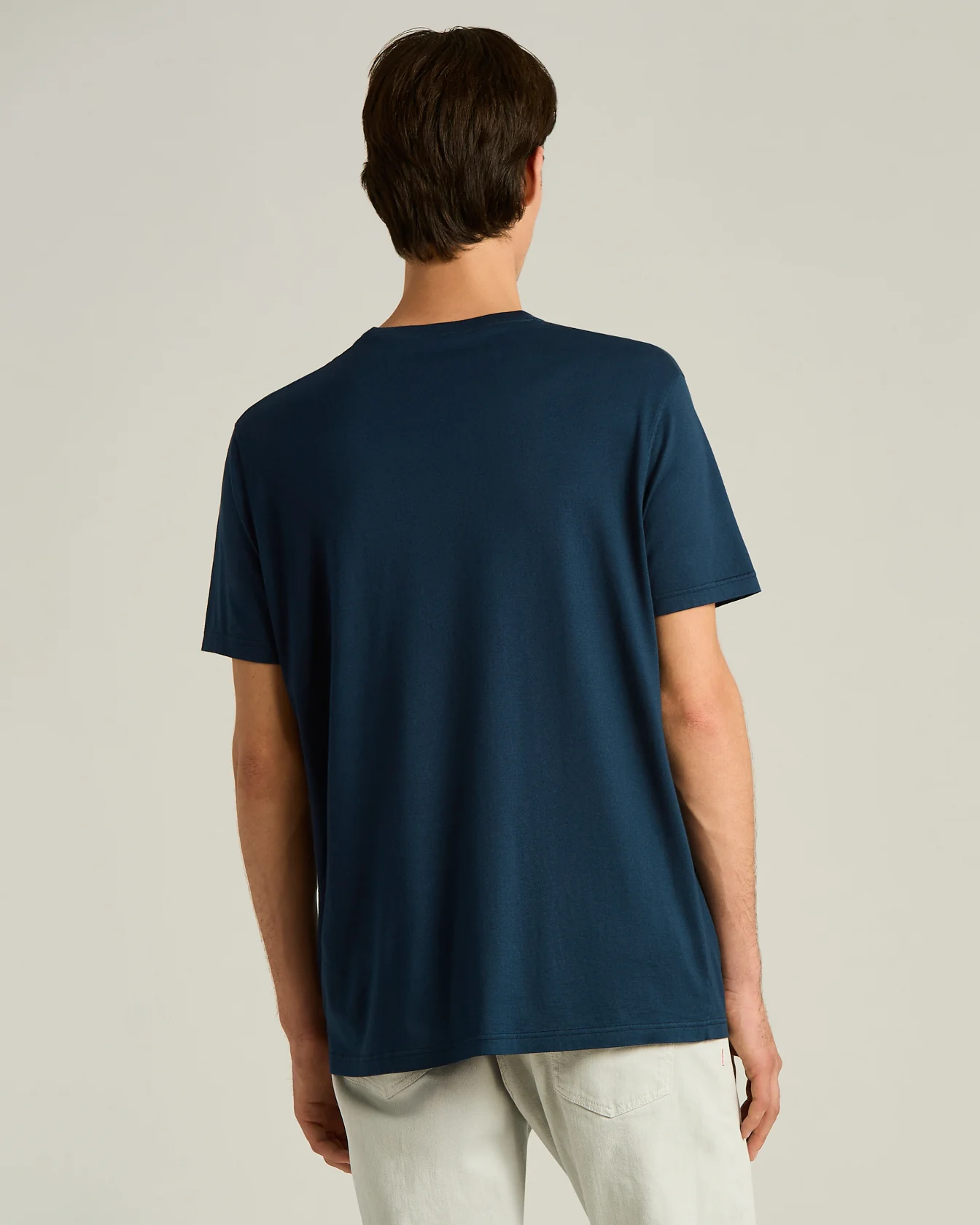 COTTON AND CASHMERE BLEND T-SHIRT IN NAVY BLUE - Image 3