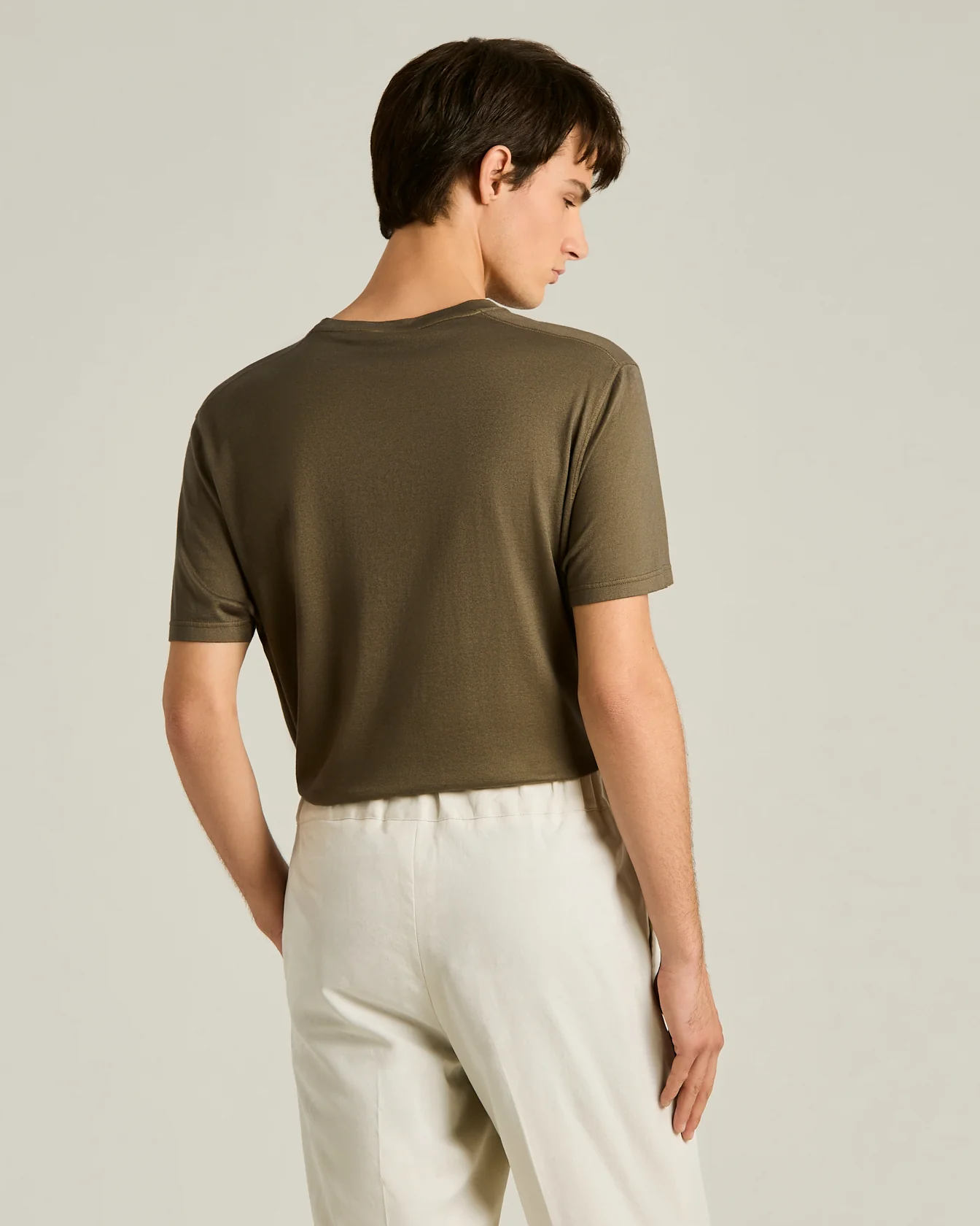 COTTON AND CASHMERE BLEND T-SHIRT IN BROWN - Image 3