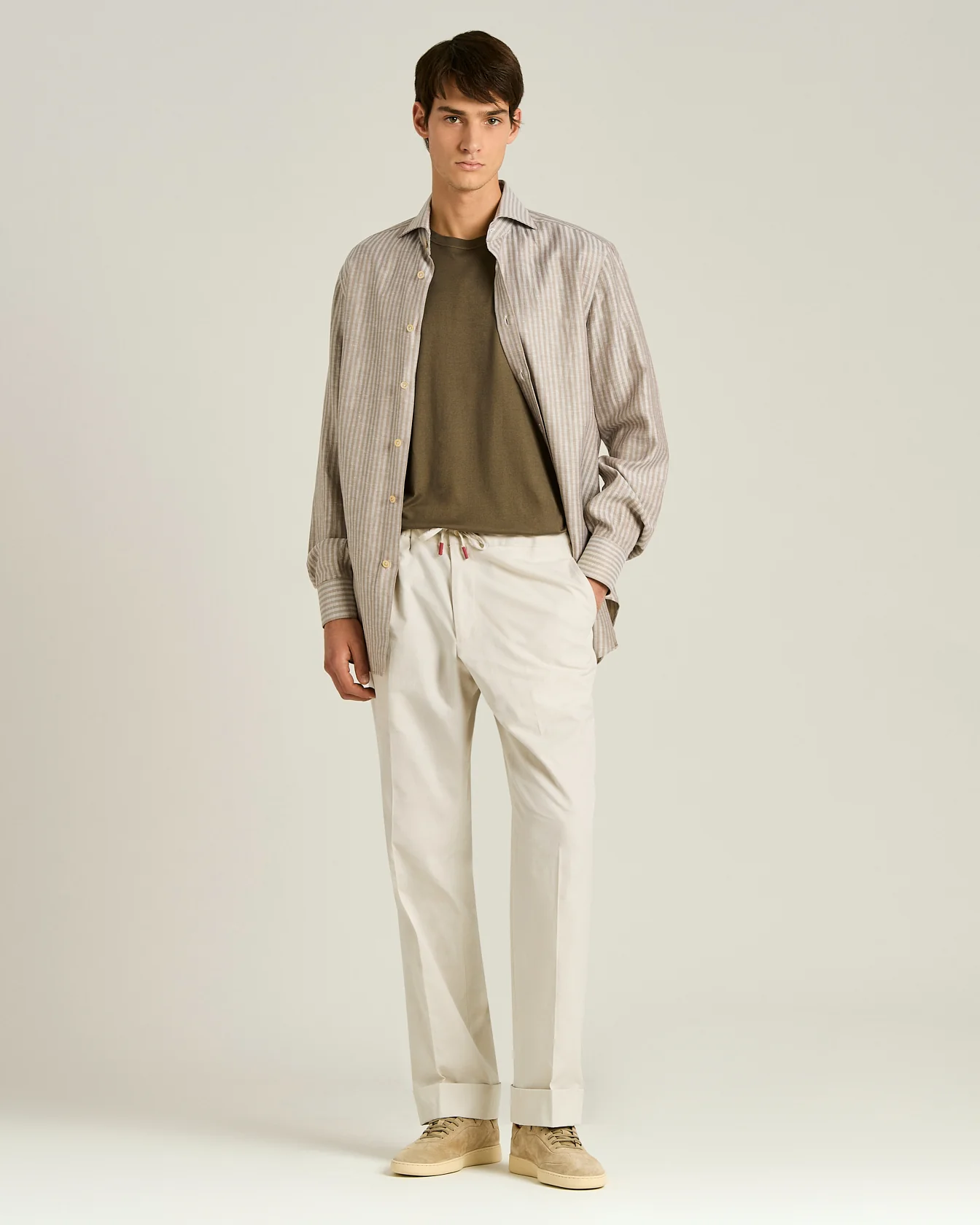 COTTON AND CASHMERE BLEND T-SHIRT IN BROWN - Image 5