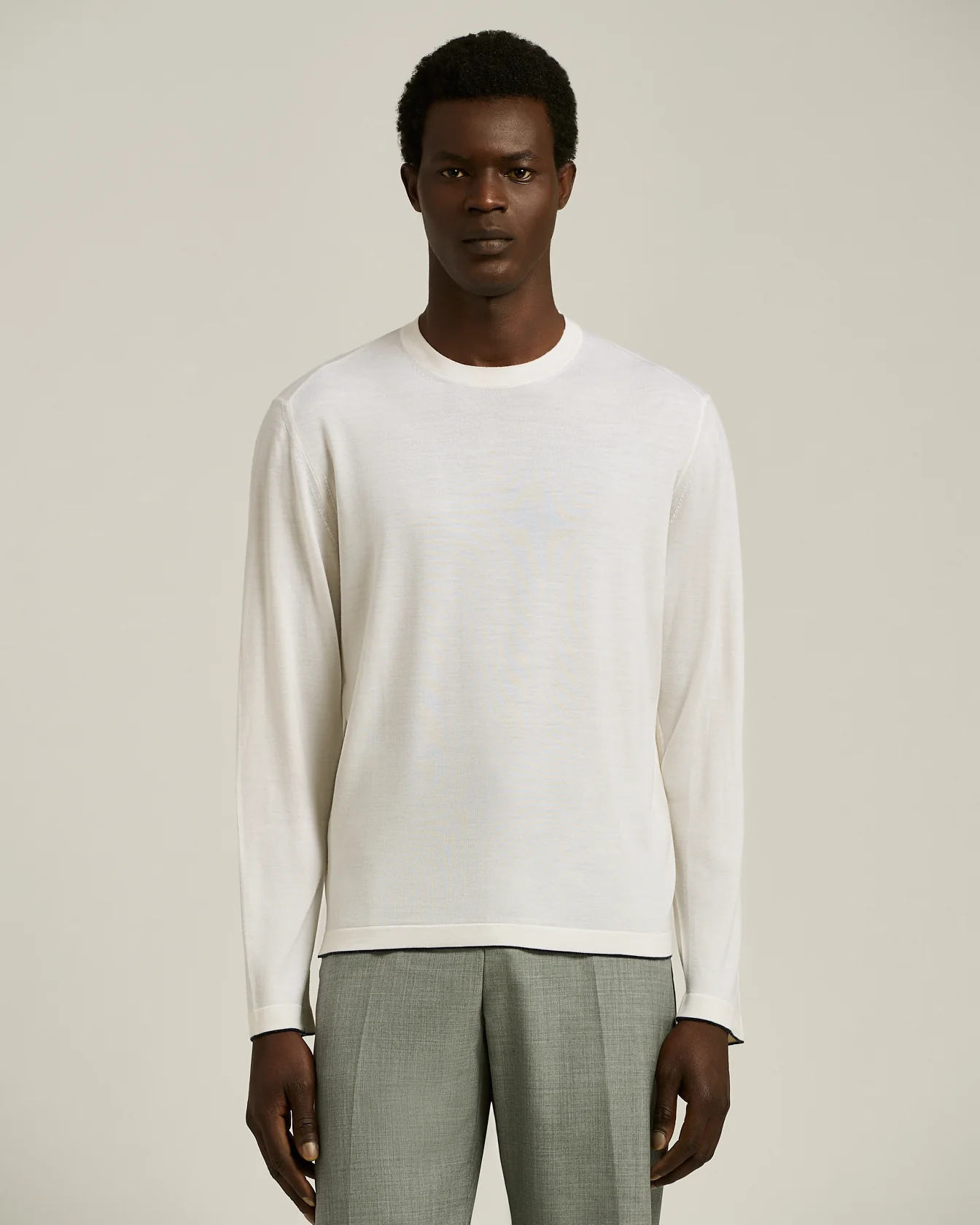LONG SLEEVE T-SHIRT IN EXTRA FINE VIRGIN WOOL WHITE - Image 2