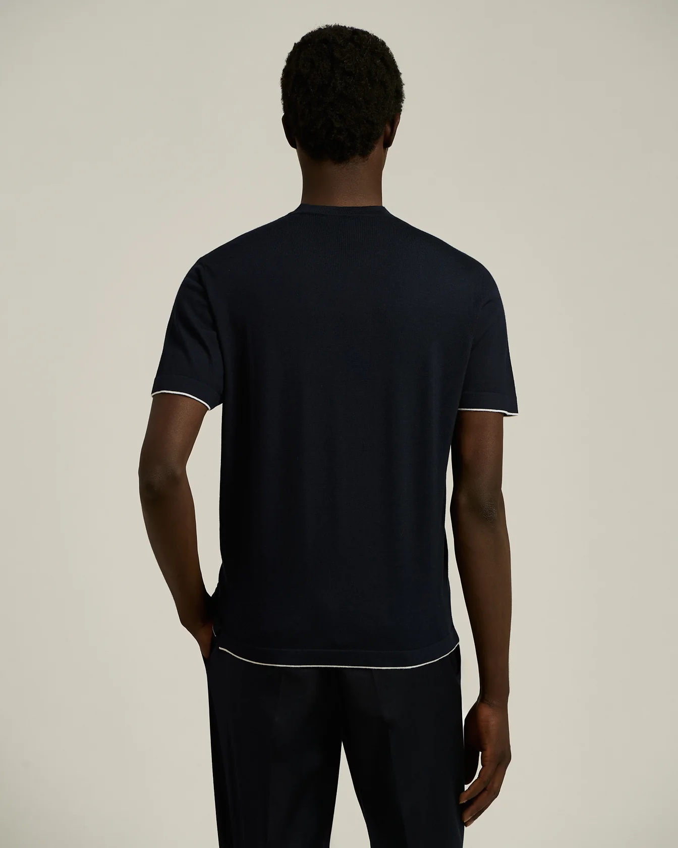 CREW NECK T-SHIRT IN EXTRA-FINE VIRGIN WOOL NAVY - Image 3