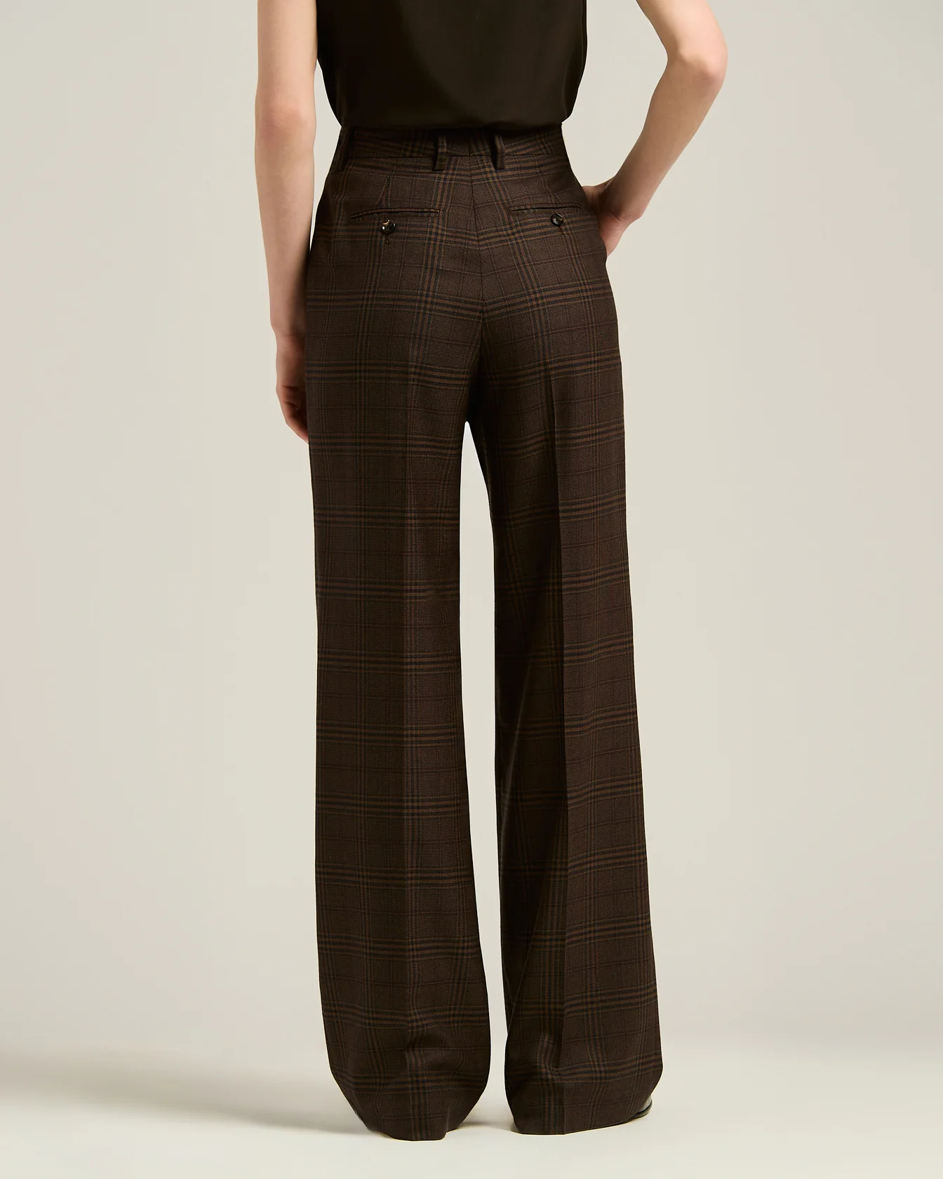 HIGH-WAIST PALAZZO TROUSERS PRINCE OF WALES IN PURE CASHMERE BROWN - Image 3