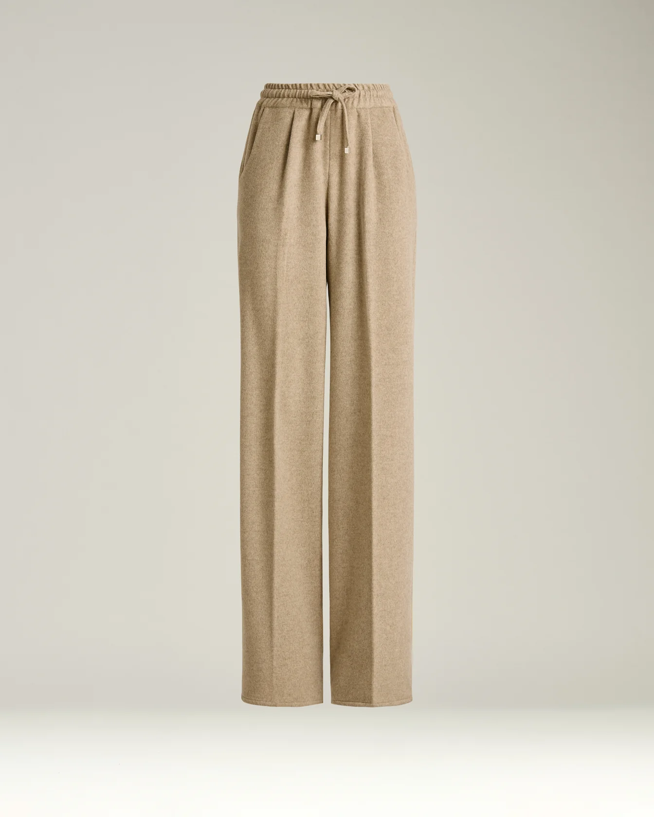 BEIGE WIDE-LEG PURE CASHMERE TROUSERS