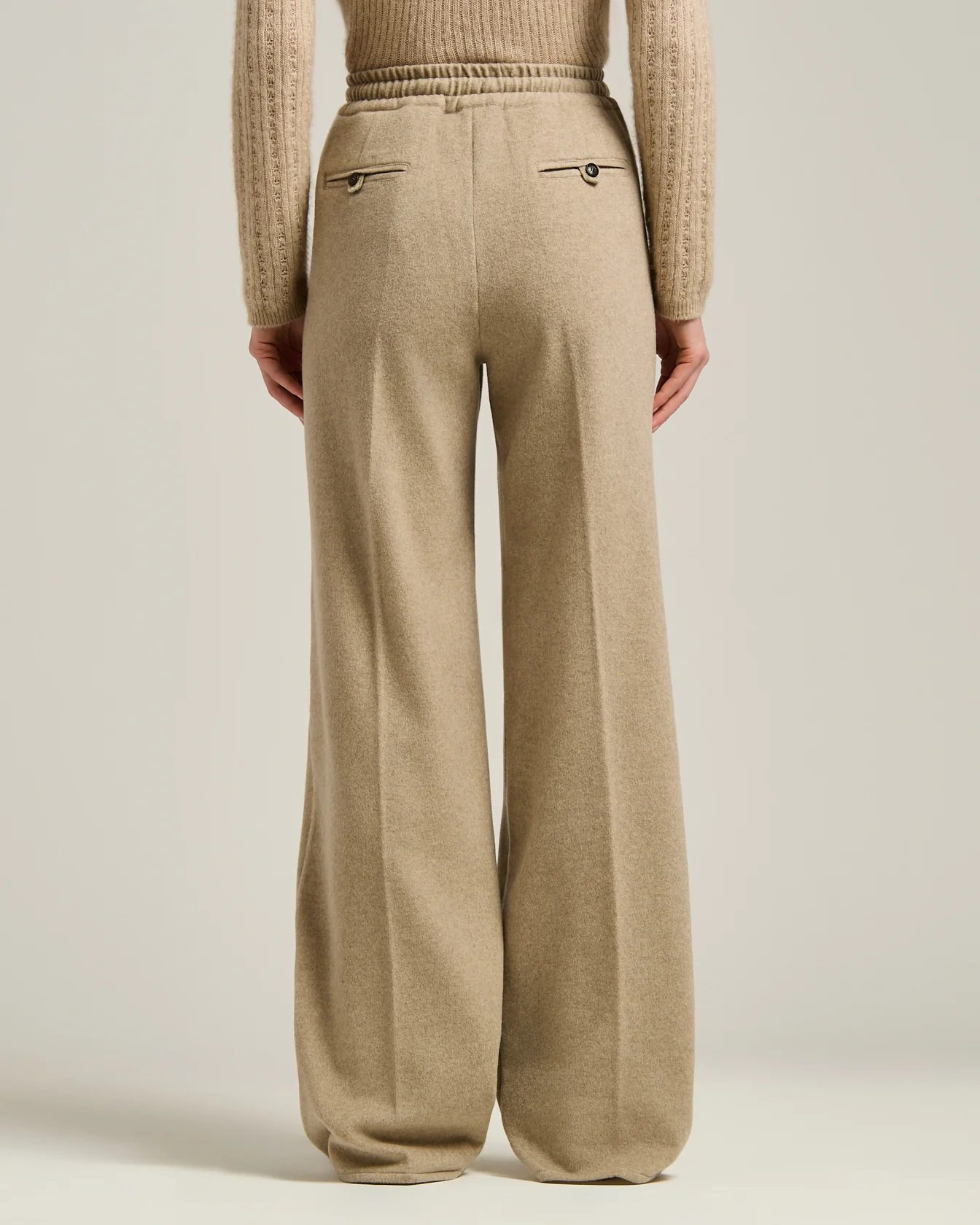 BEIGE WIDE-LEG PURE CASHMERE TROUSERS - Image 3