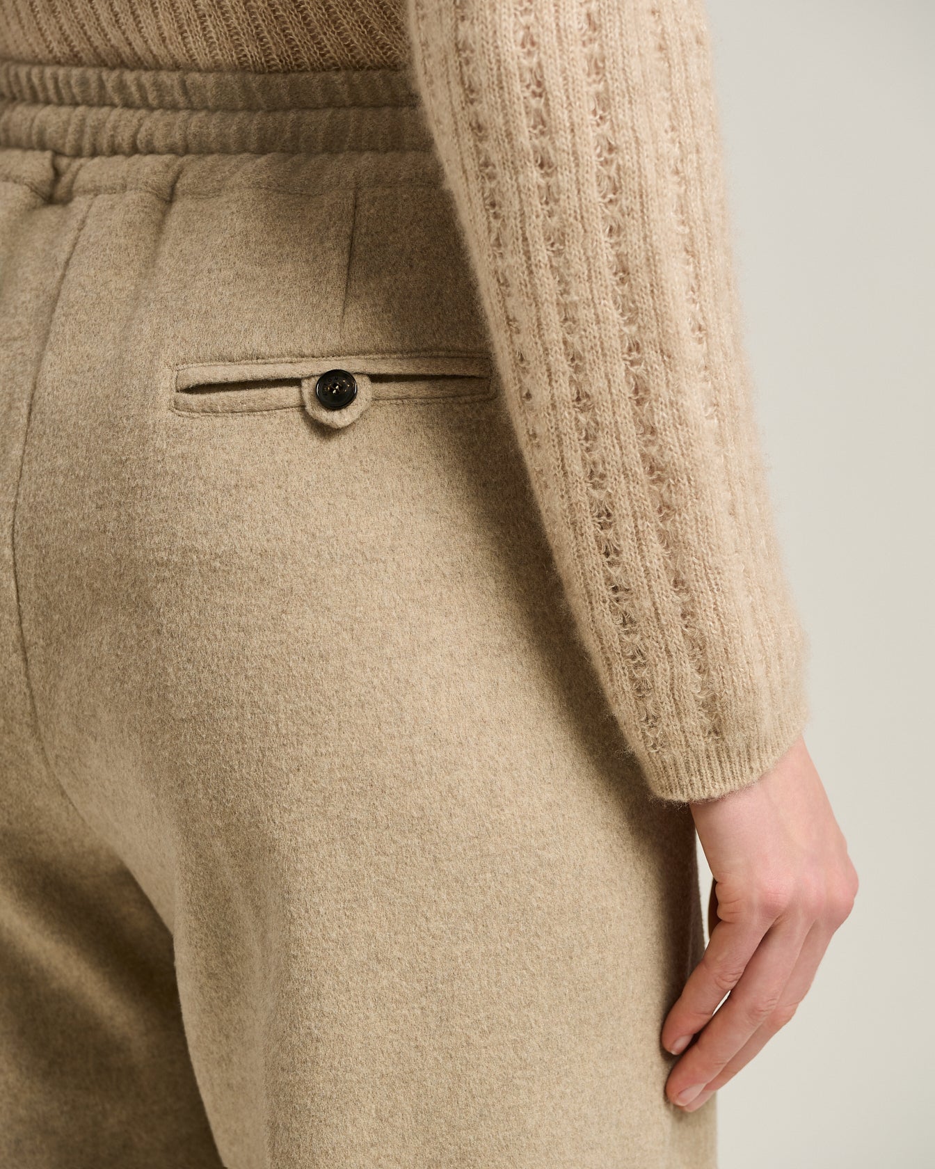 BEIGE WIDE-LEG PURE CASHMERE TROUSERS - Image 4