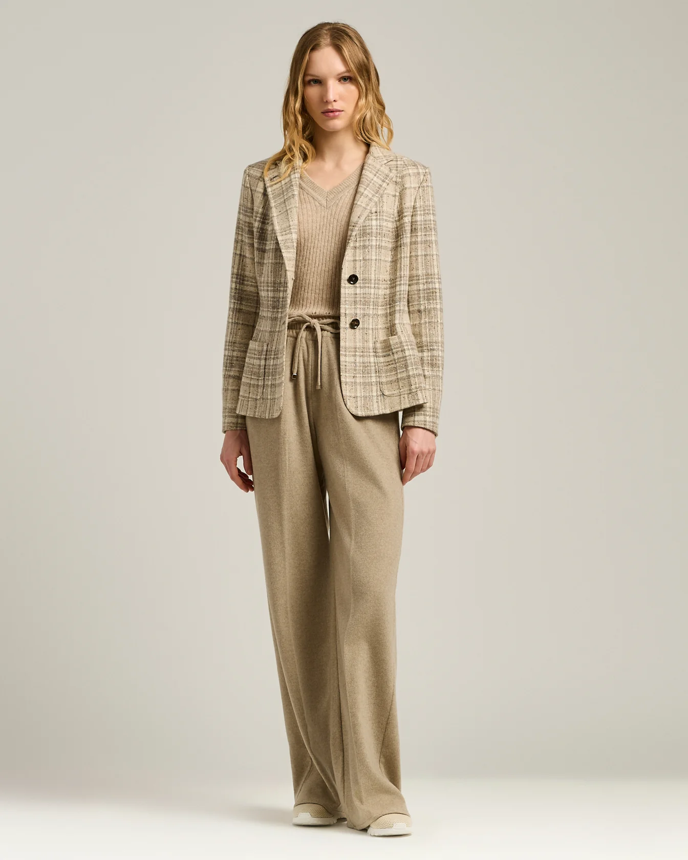 BEIGE WIDE-LEG PURE CASHMERE TROUSERS - Image 5