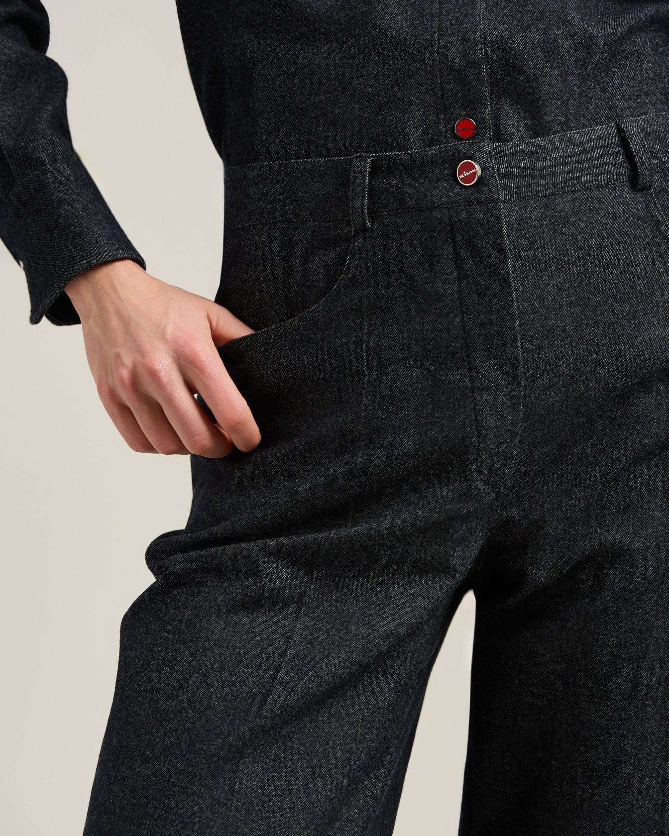 PALAZZO TROUSERS IN CASHMERE AND COTTON NAVY WITH TEXTURE - Image 4
