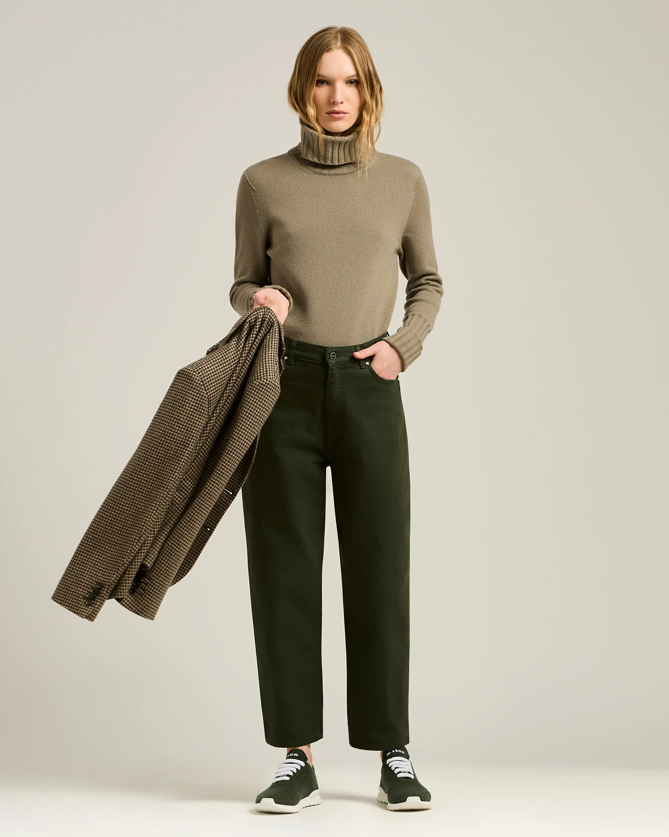 TROUSERS IN STRETCH COTTON DARK GREEN - Image 5